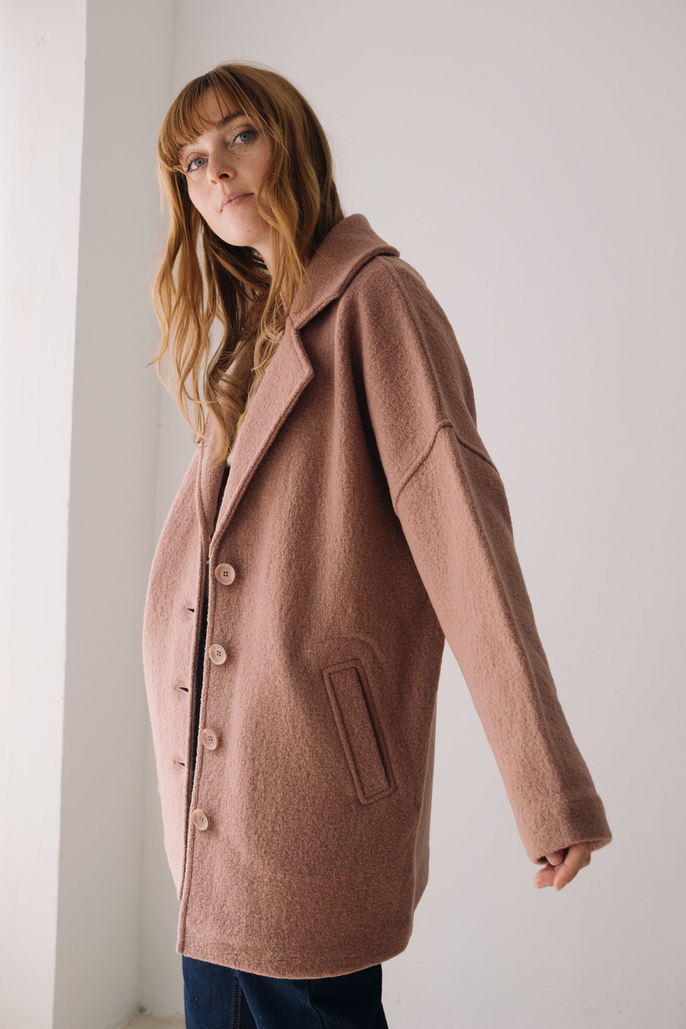 100% Merino Wool oversized coat in Pink - Imagen 9
