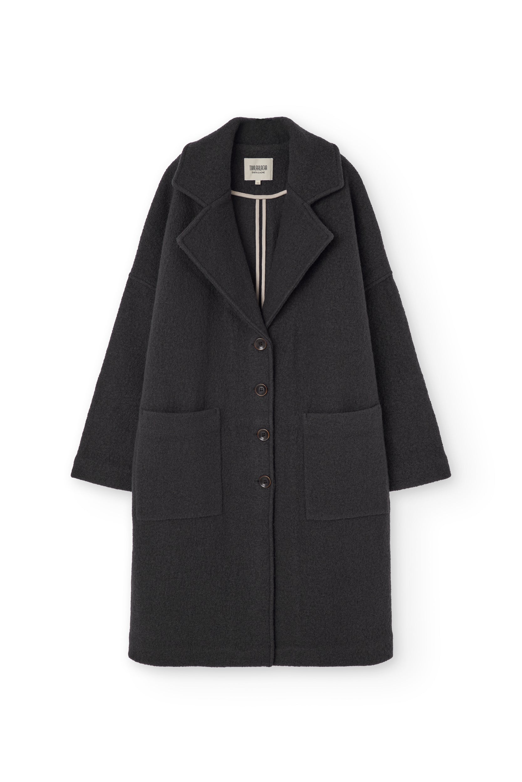 100% RWS Merino Wool Long Coat In Black