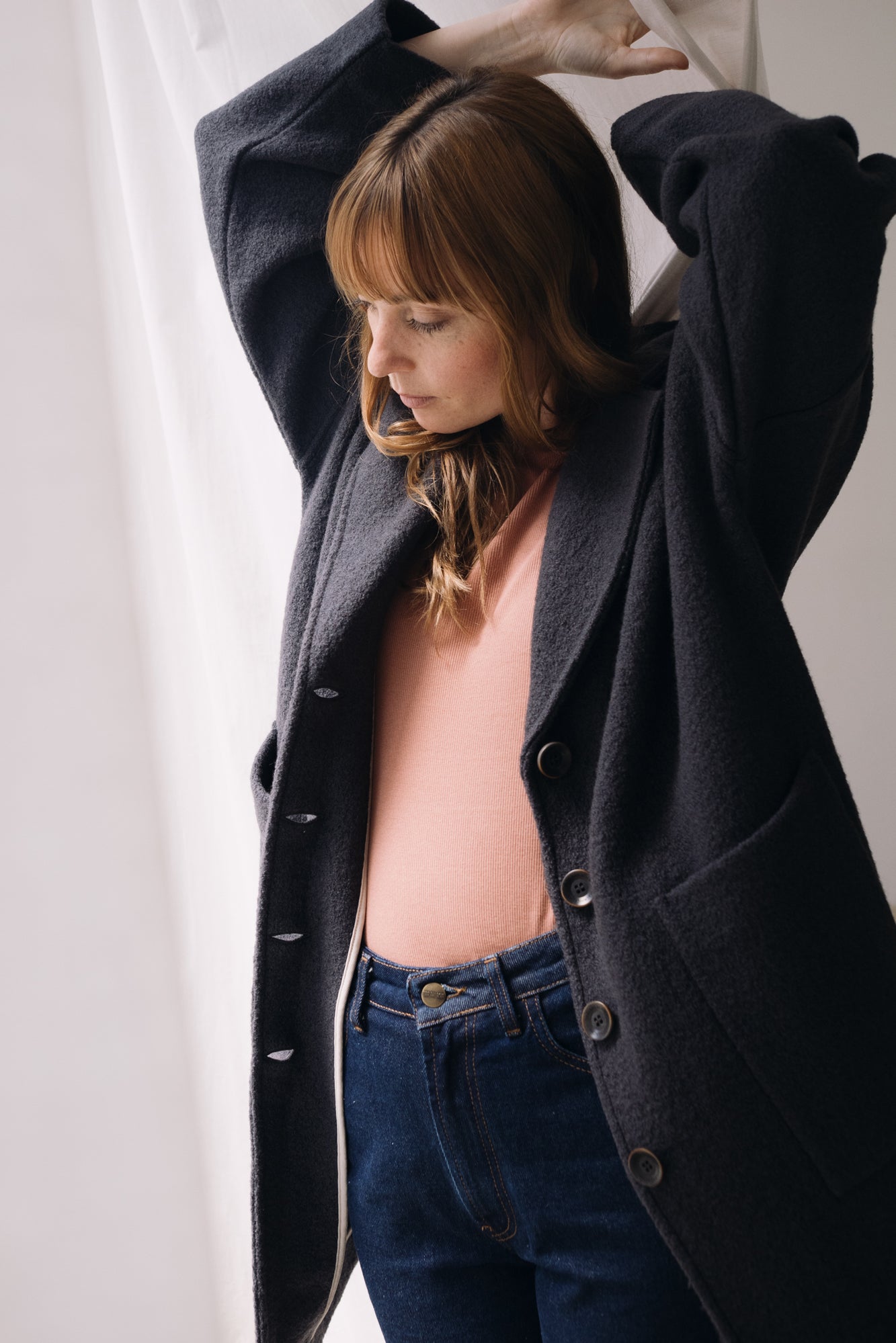 100% RWS Merino Wool Long Coat In Black - Imagen 3