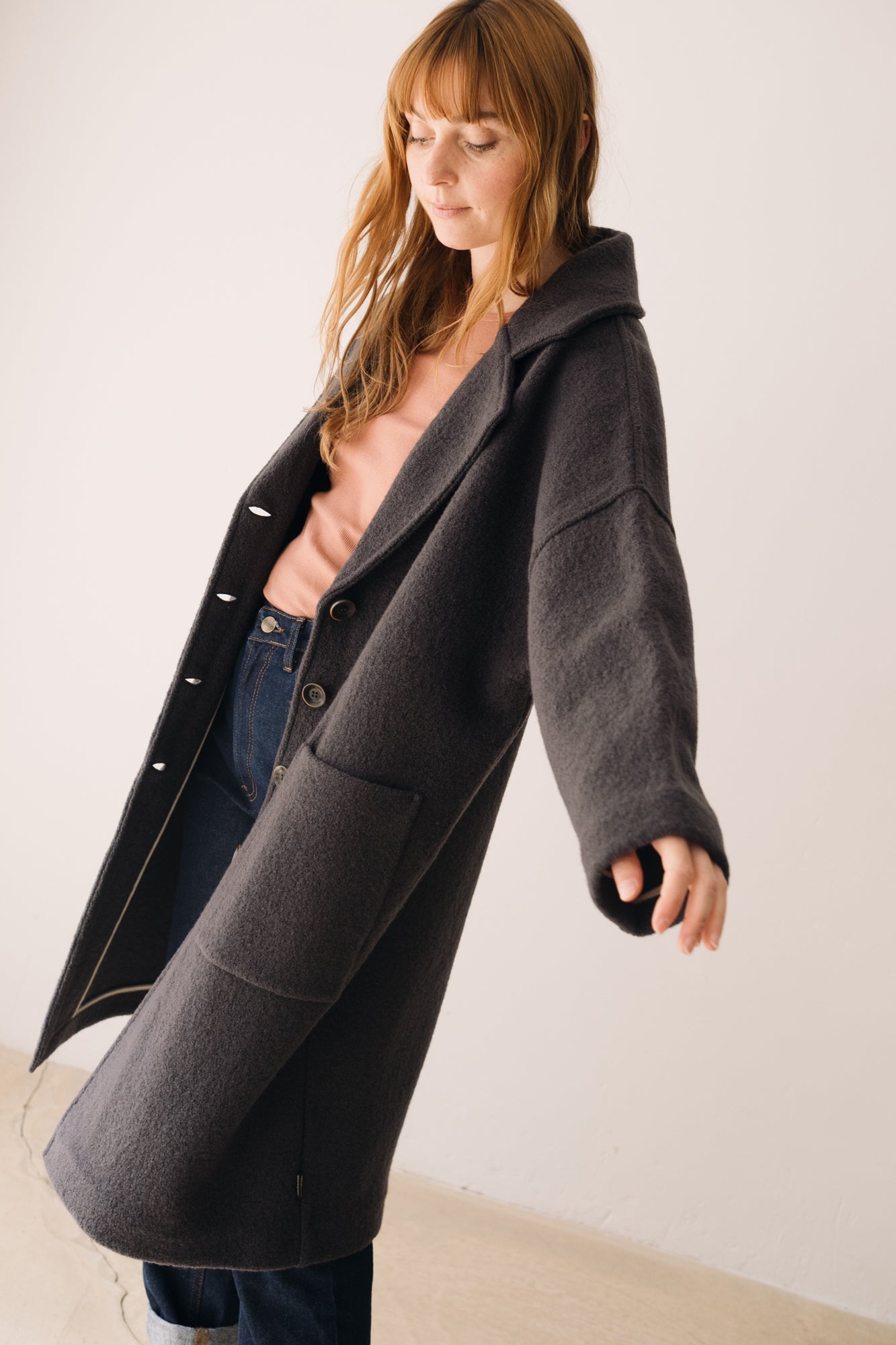 100% RWS Merino Wool Long Coat In Black - Imagen 4