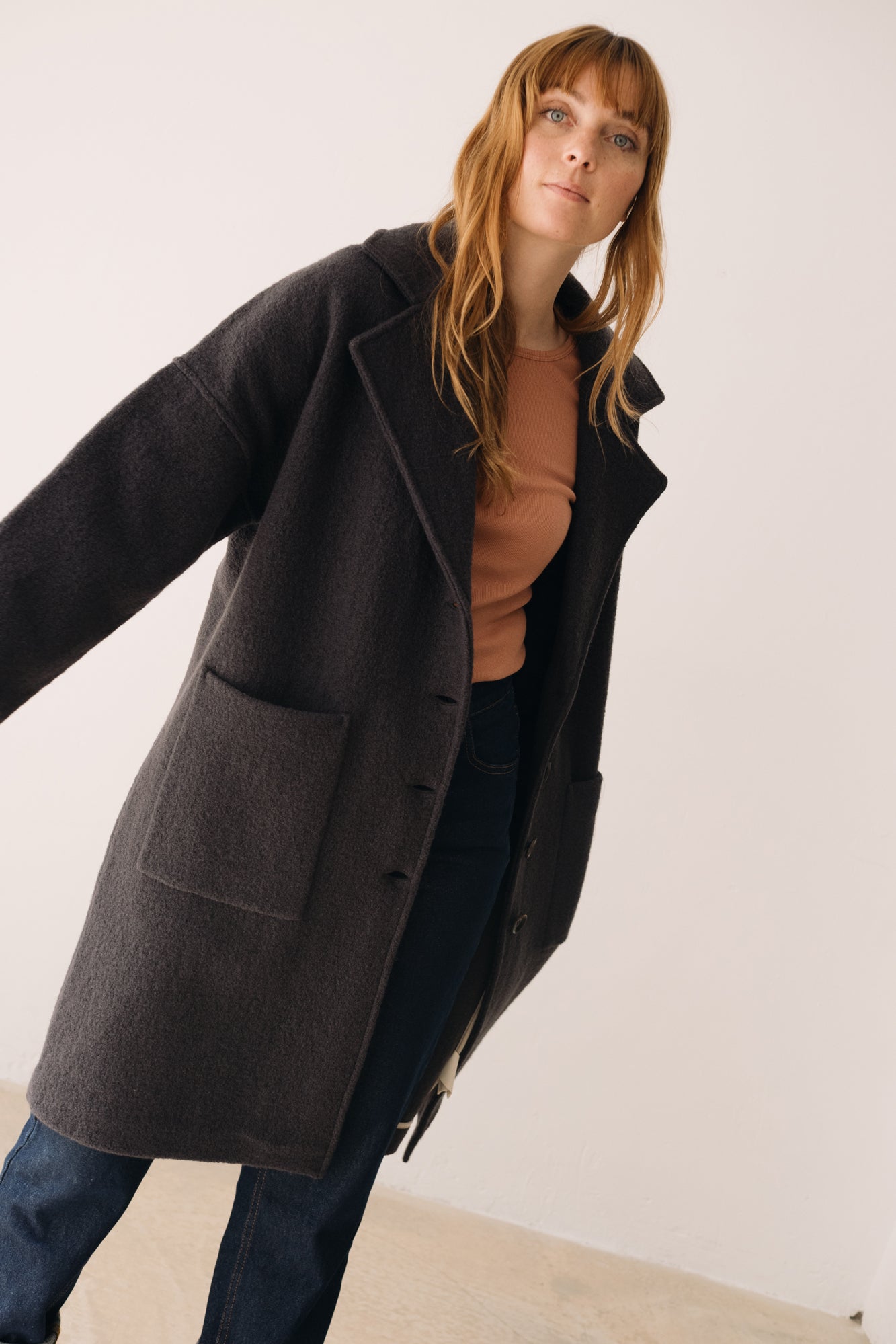 100% RWS Merino Wool Long Coat In Black - Imagen 7