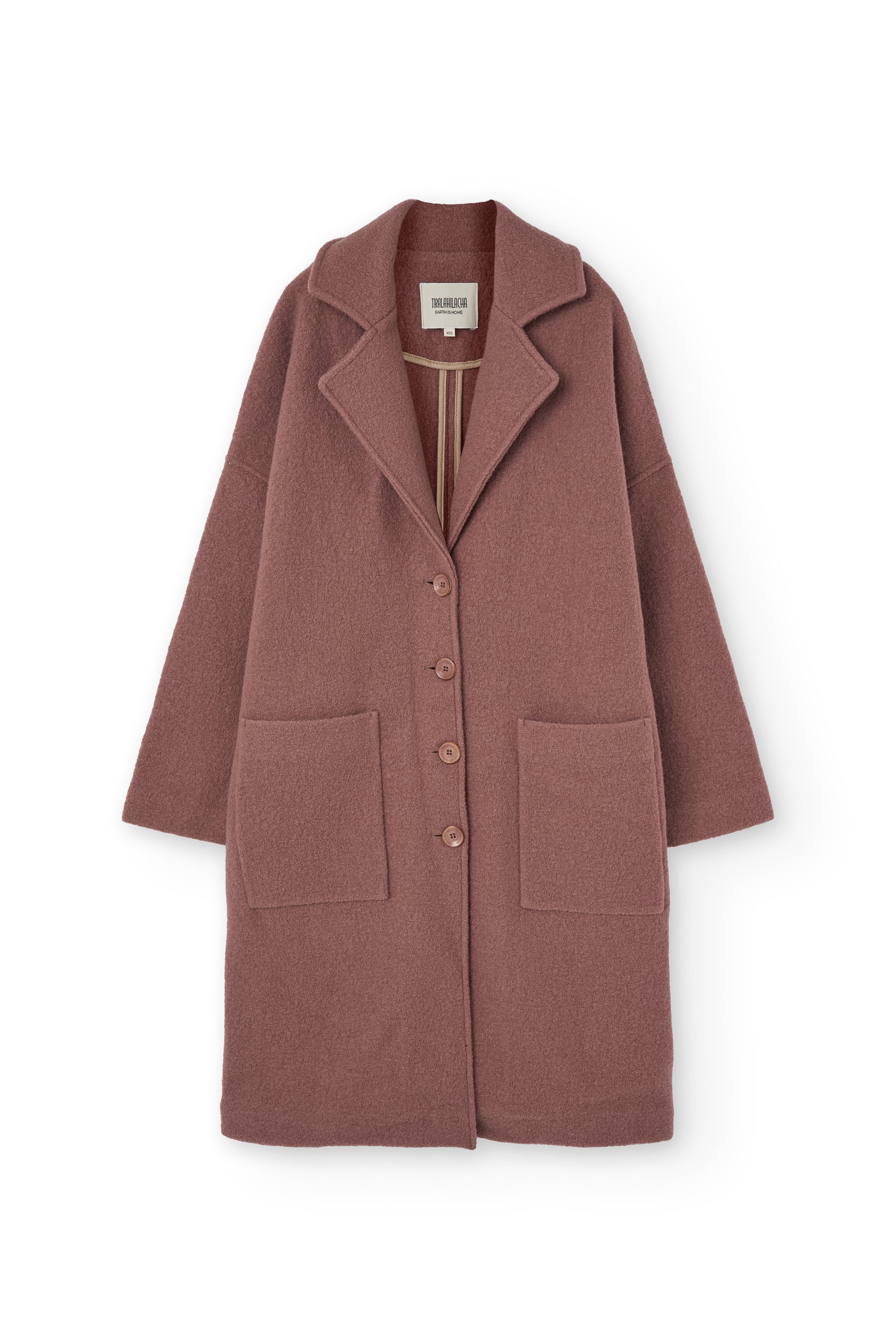 100% RWS Merino Wool Long Coat In Pink