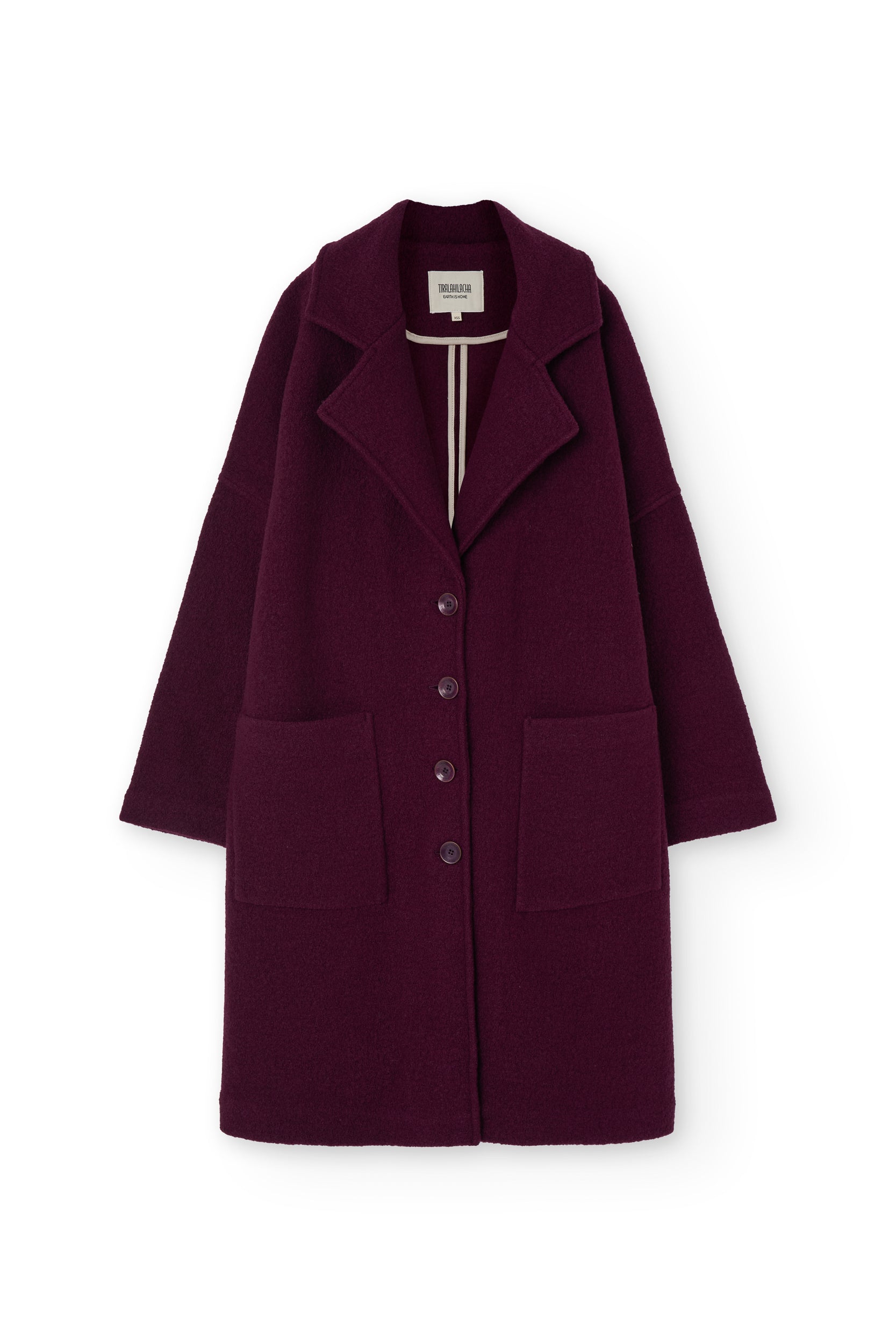 100% RWS Merino Wool Long Coat In Purple