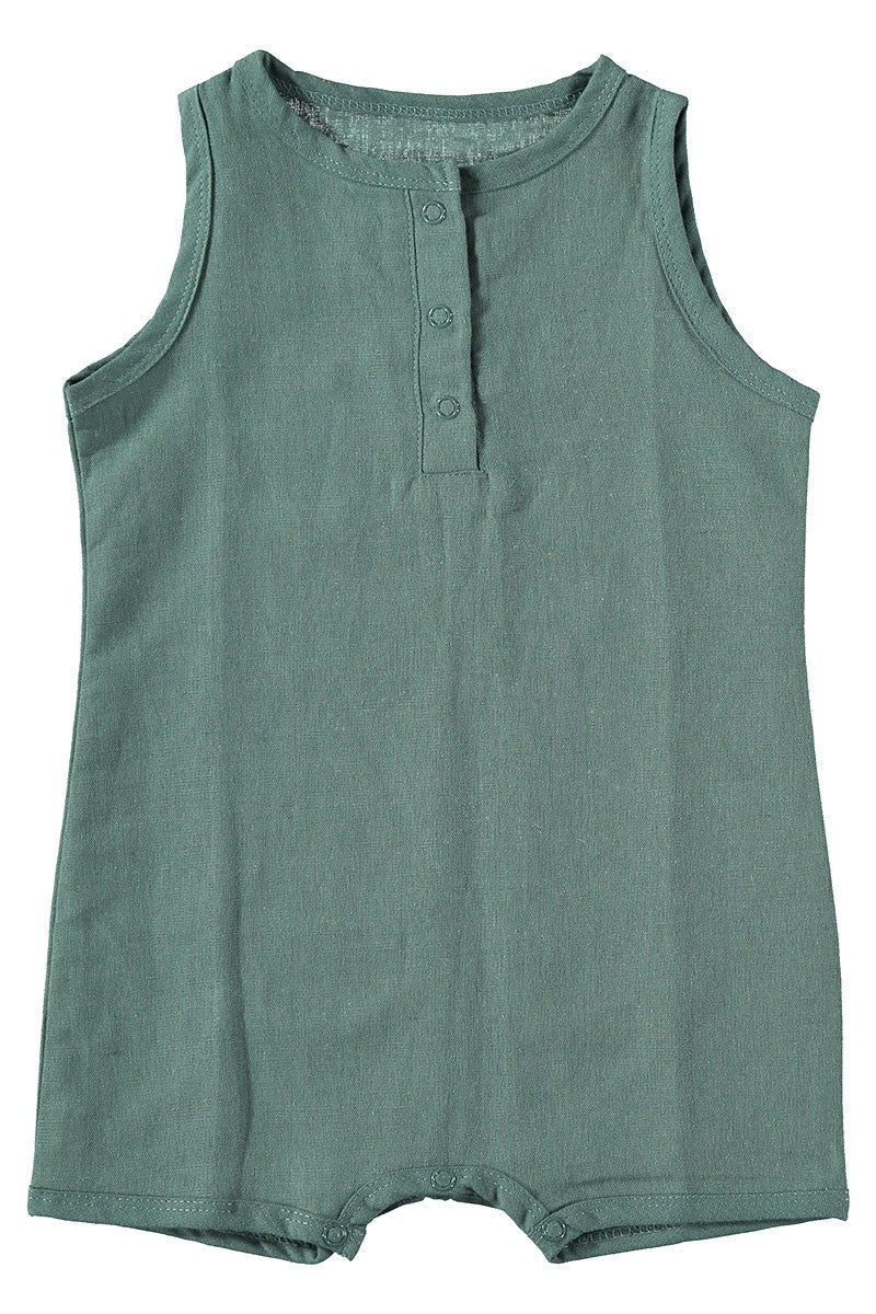 Baby Jumpsuit Aquamarine Blue in Linen & Organic Cotton