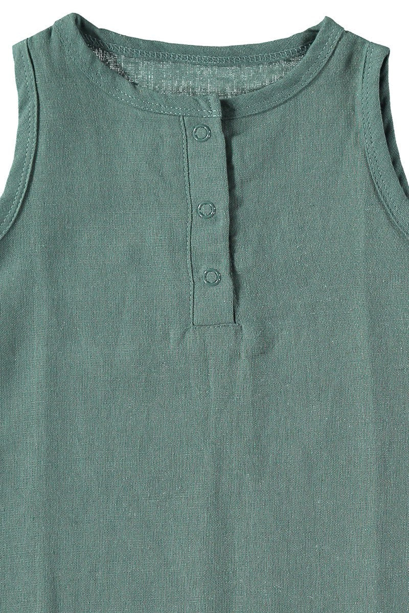 Baby Jumpsuit Aquamarine Blue in Linen & Organic Cotton - Imagen 2