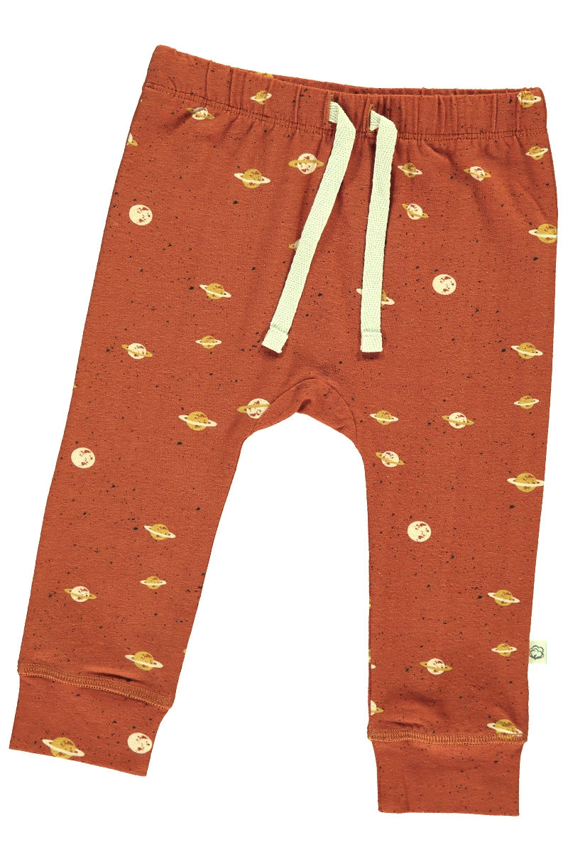 Baby pant in terracotta and Saturn print