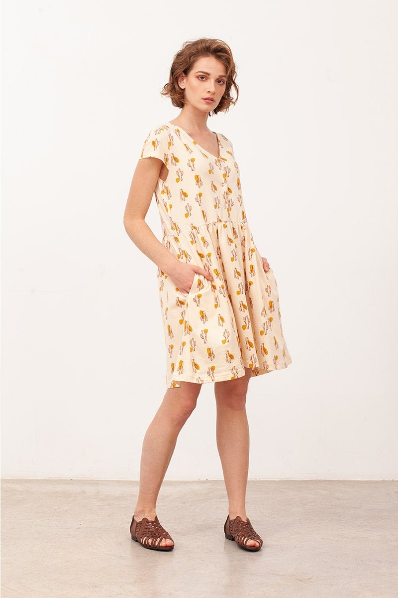 BELINDA's bow neckline dress in beige