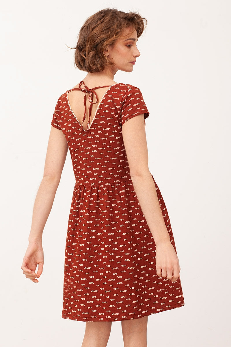 BELINDA's bow neckline dress in terracotta