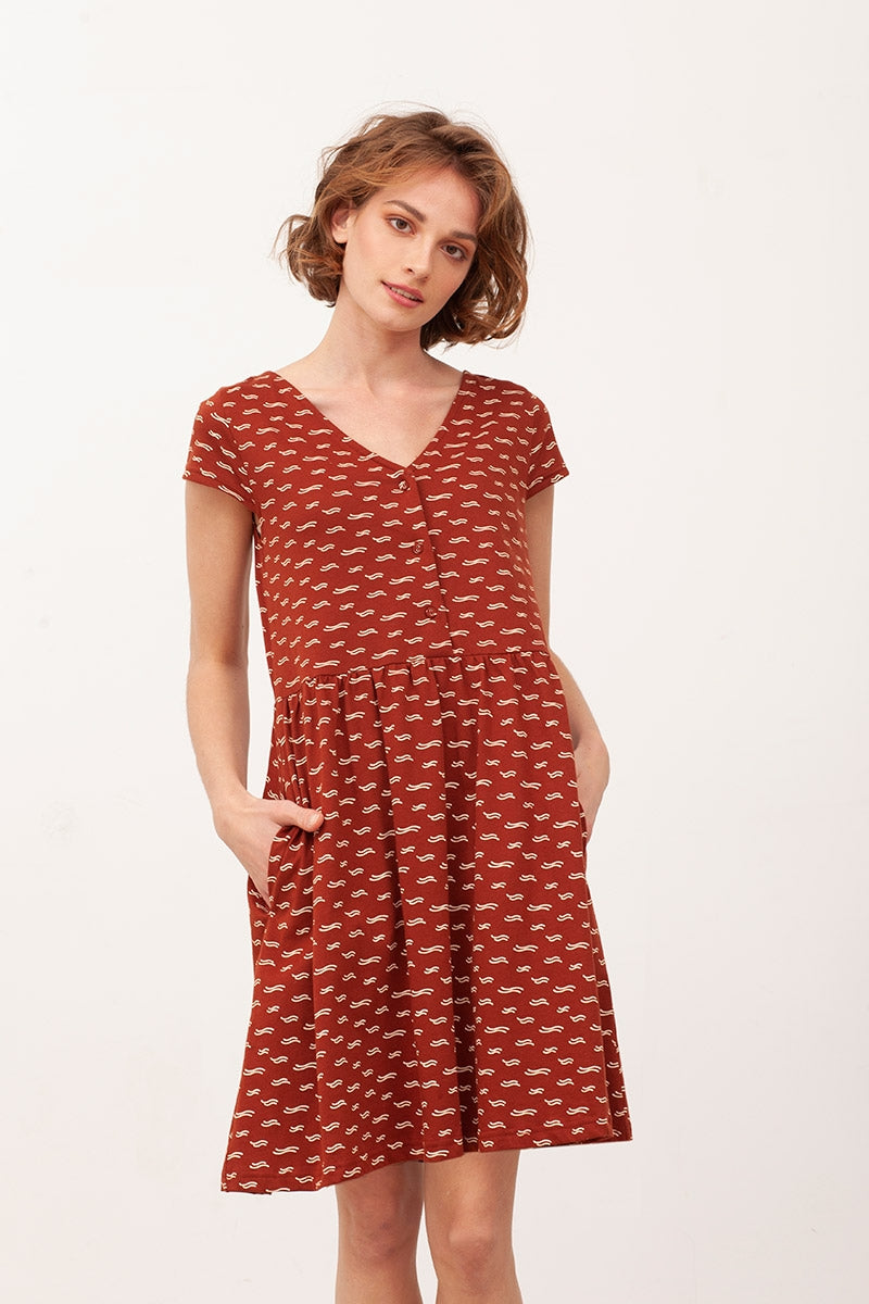 BELINDA's bow neckline dress in terracotta - Imagen 2