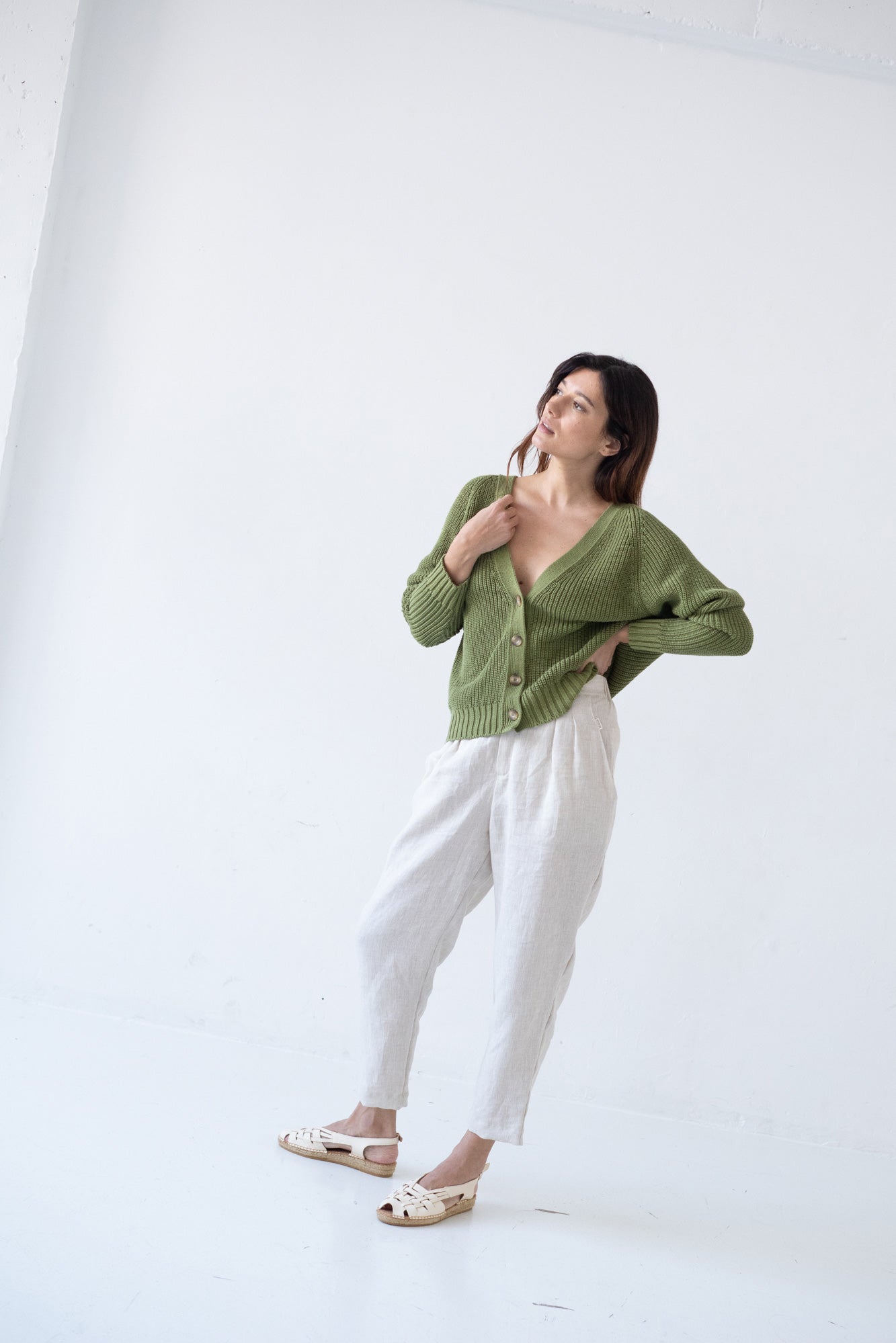 Bijoux Beige Linen Pleated Trousers