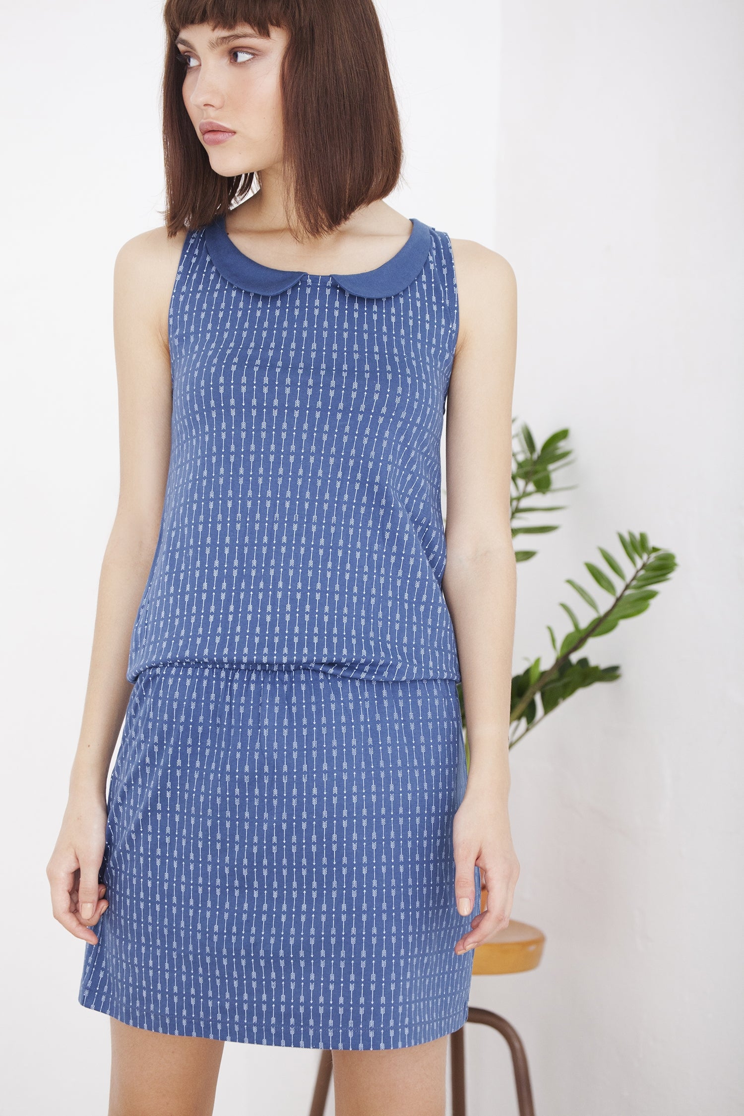 Blue arrow print crossed Helen dress