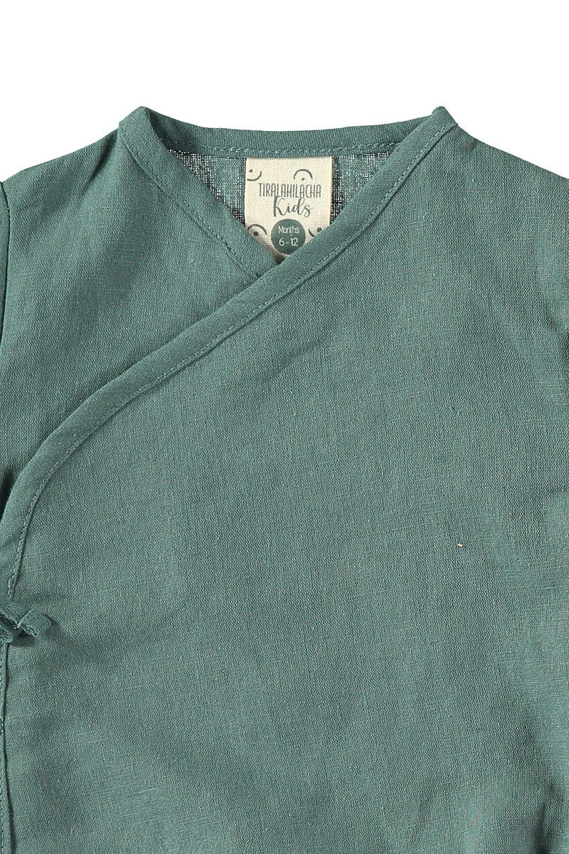 Body Kimono Aquamarine Blue in Linen and Organic Cotton - Imagen 2