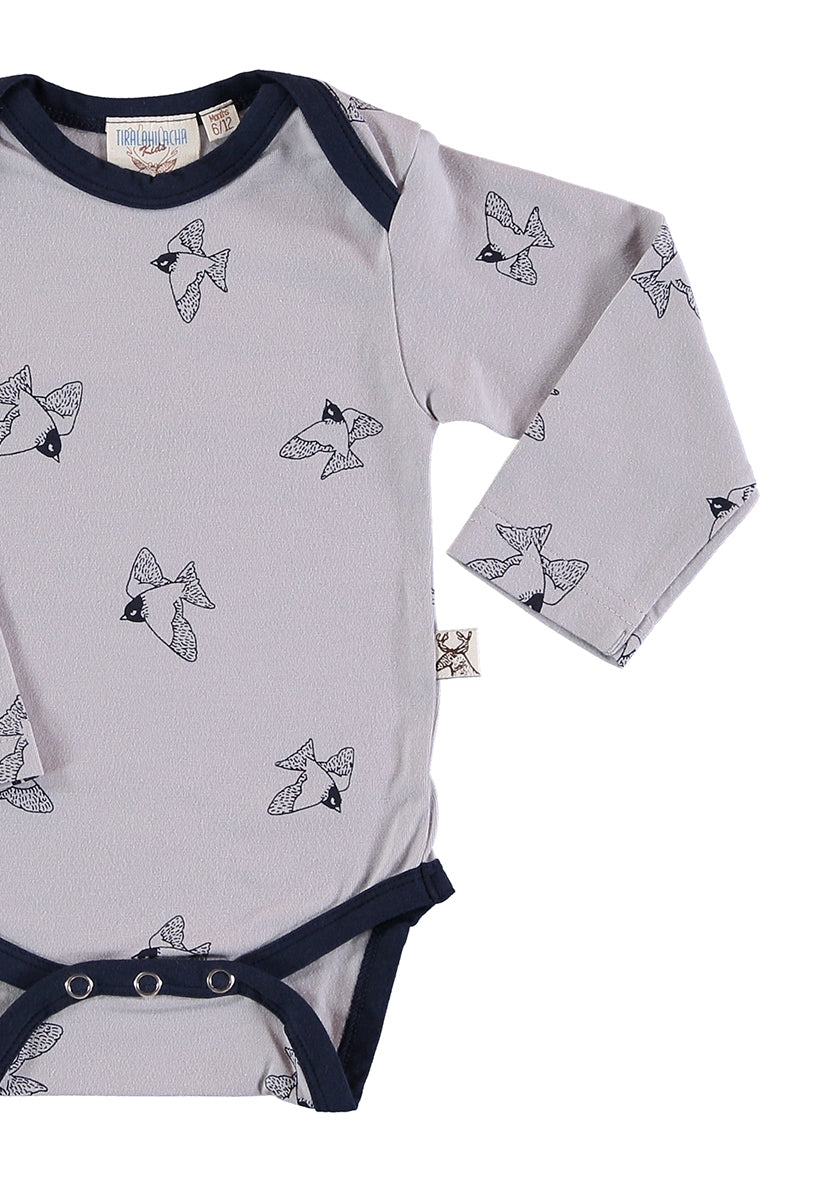 Body manga larga gris estampado