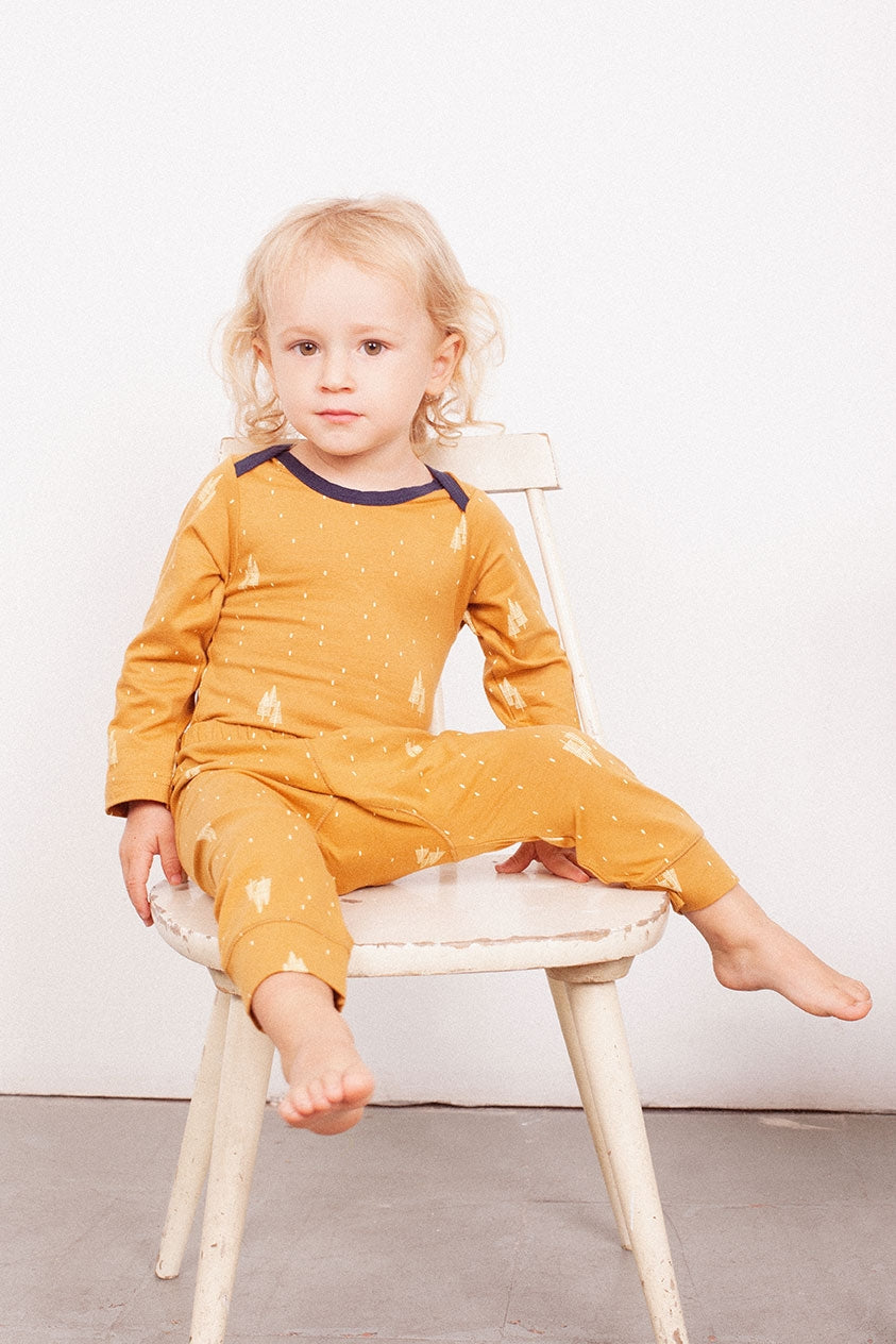 Body manga larga mostaza estampado