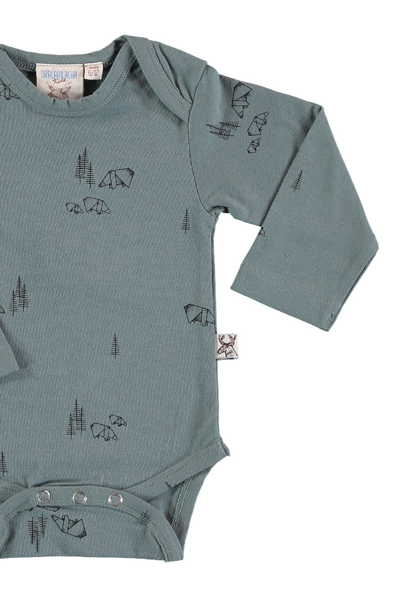 Body manga larga verde estampado origami