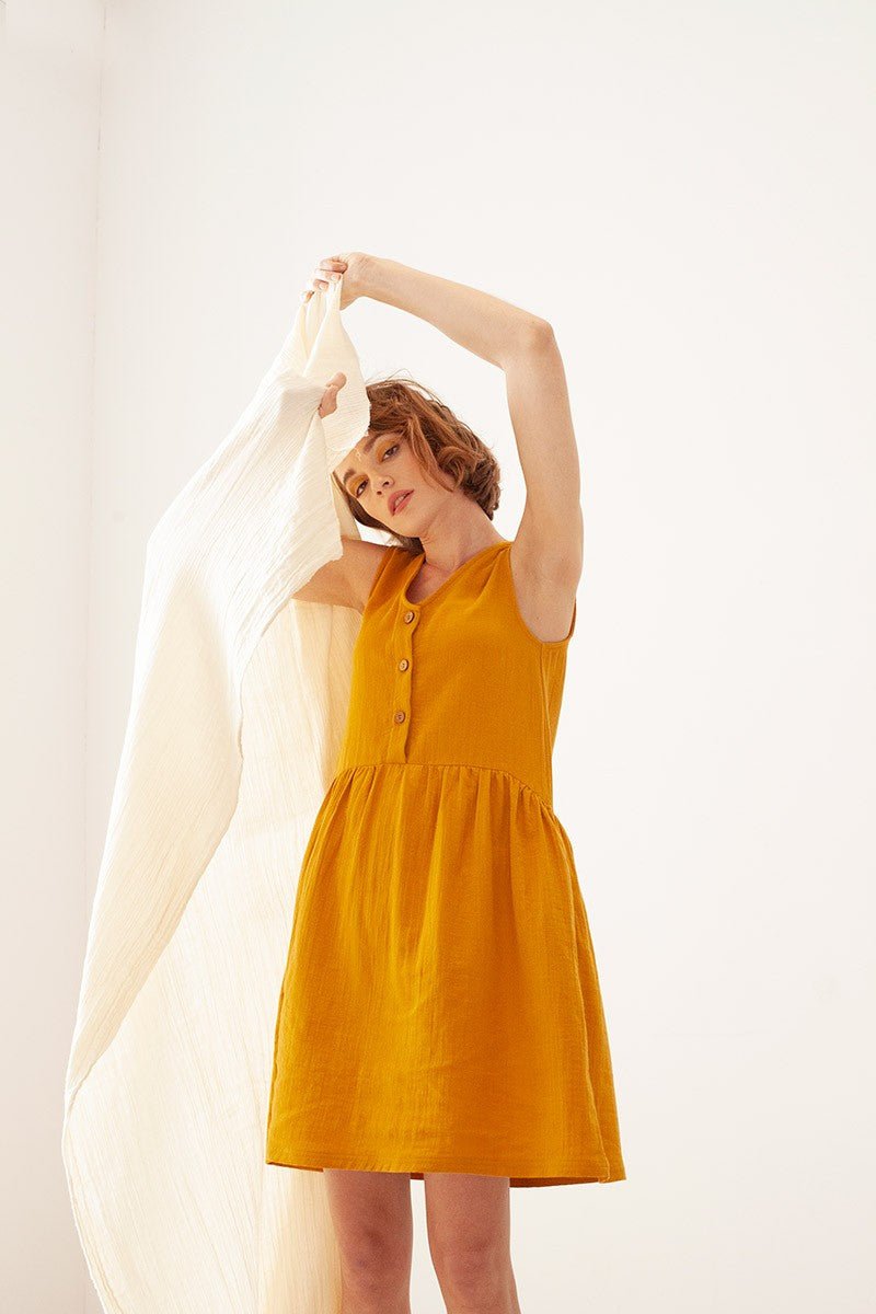 BRIGITTE muslin reversible dress in mustard