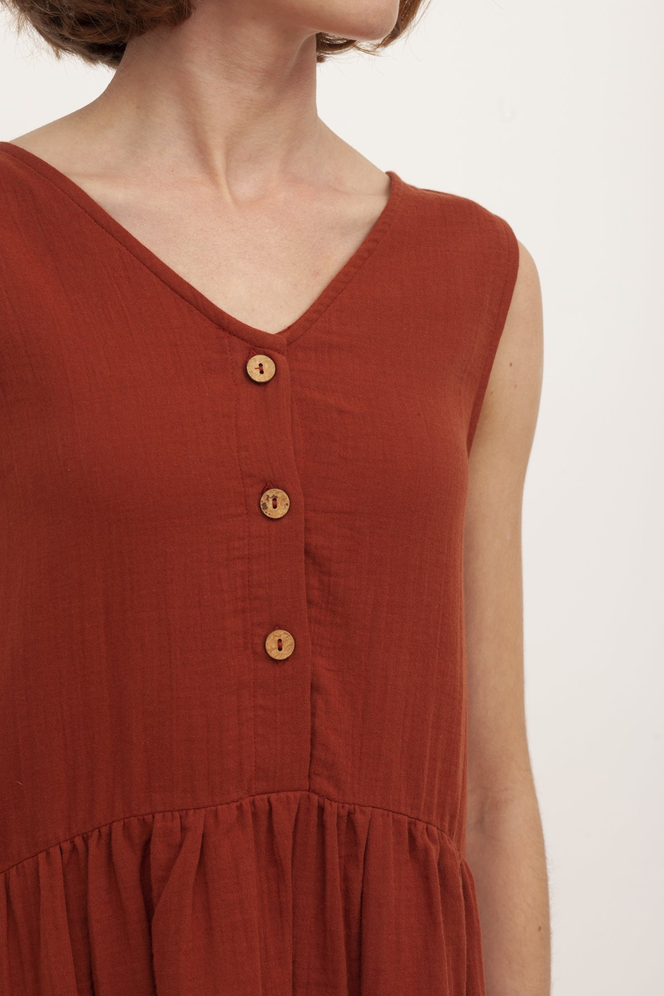 BRIGITTE muslin reversible dress in terracotta