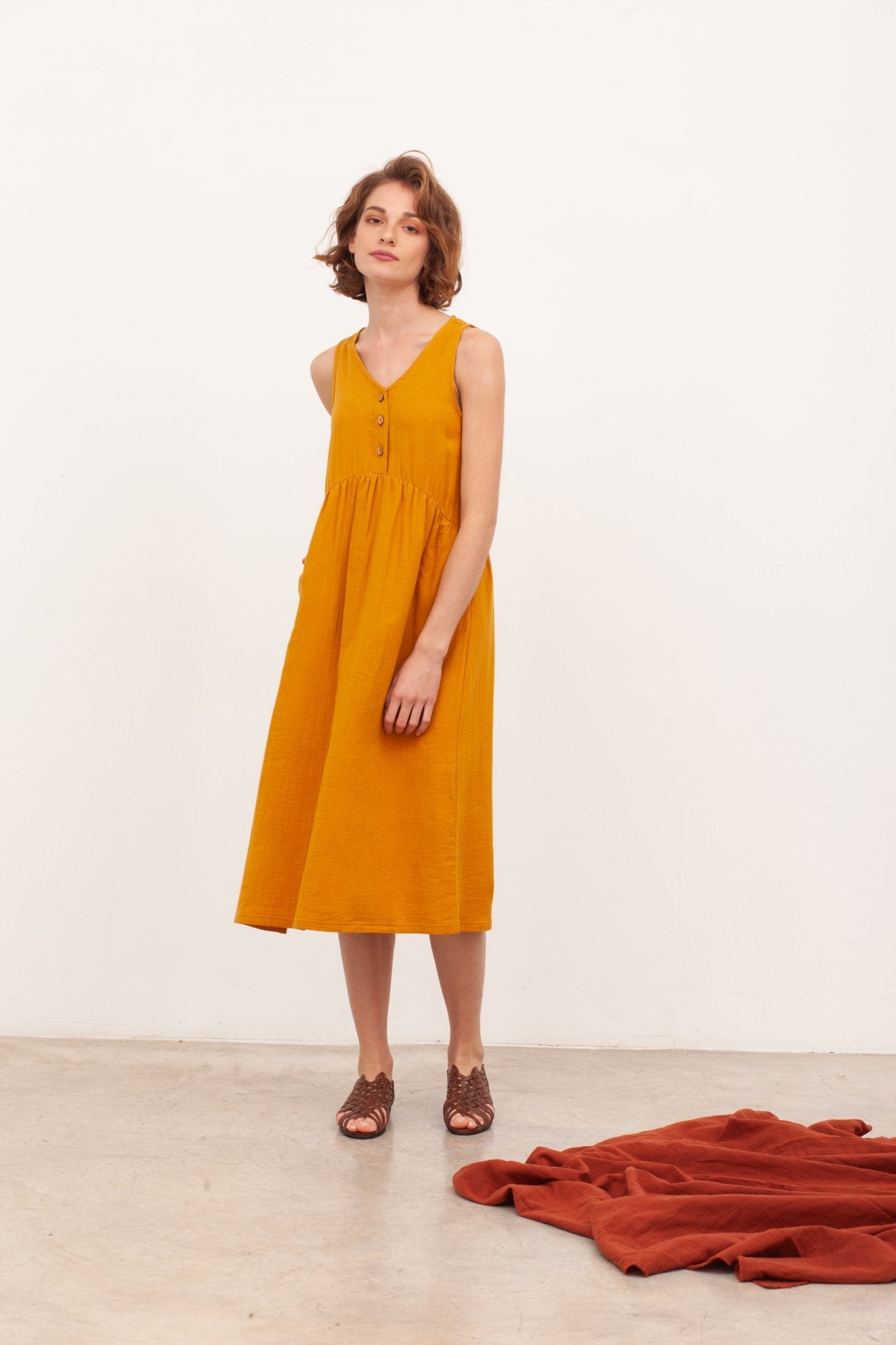 BROOKE muslin Maxi dress in mustard