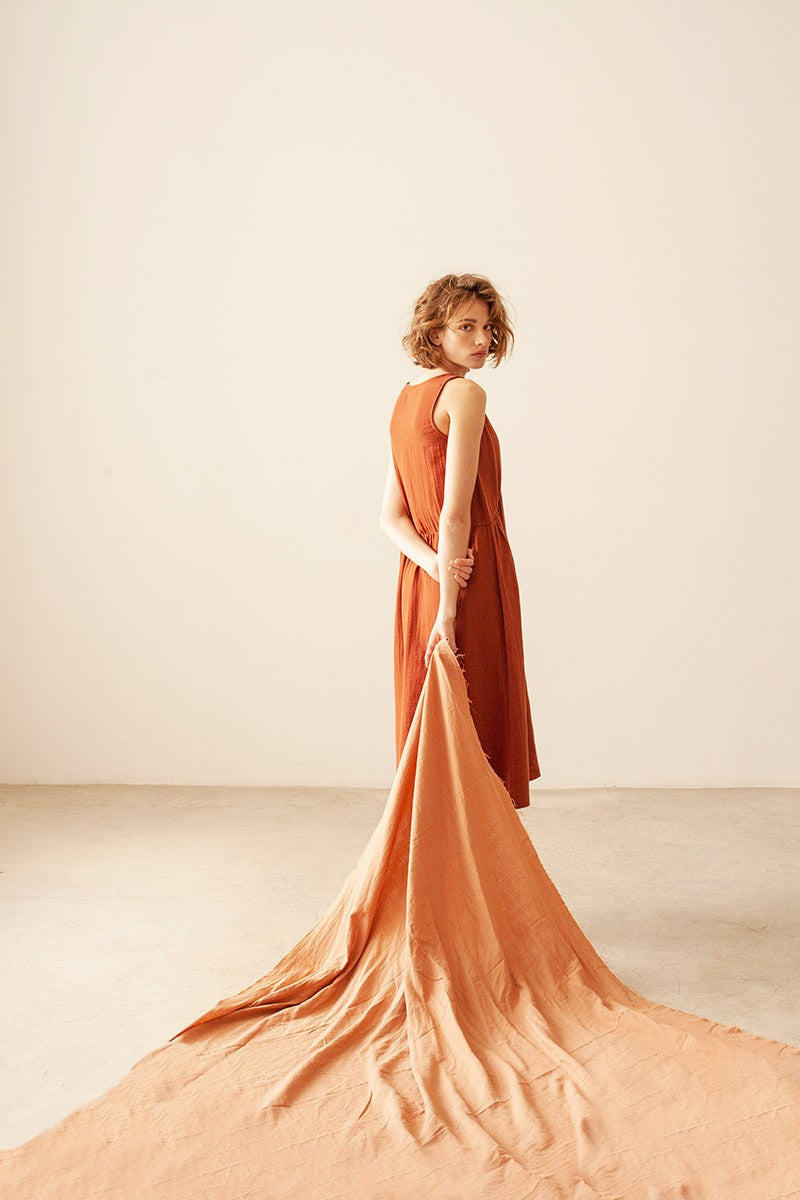BROOKE muslin Maxi dress in terracotta