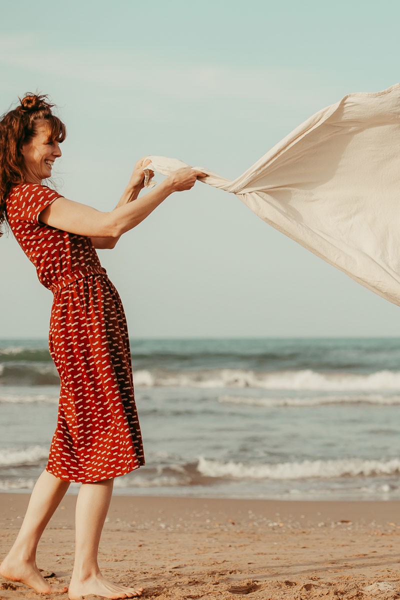 BRUNA's wrap dress with belt in terracotta