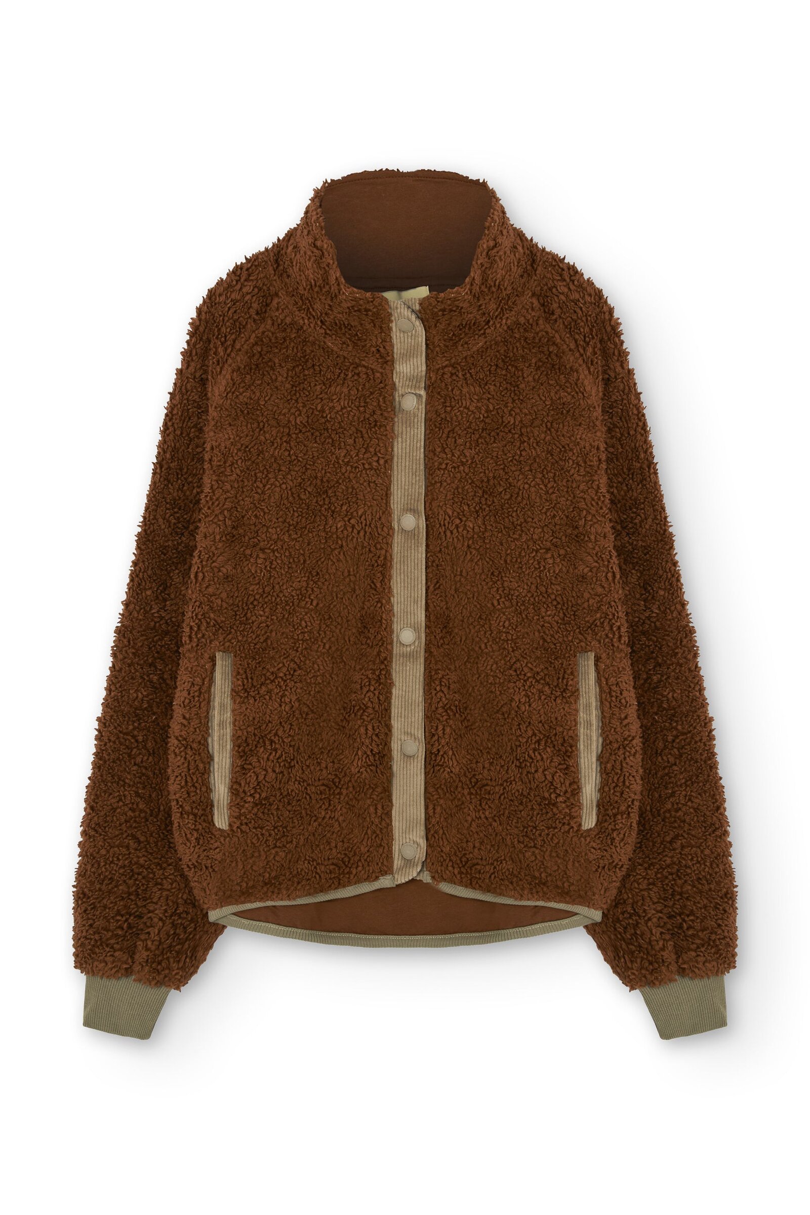 Buttoned Organic Sherpa Jacket In Brown