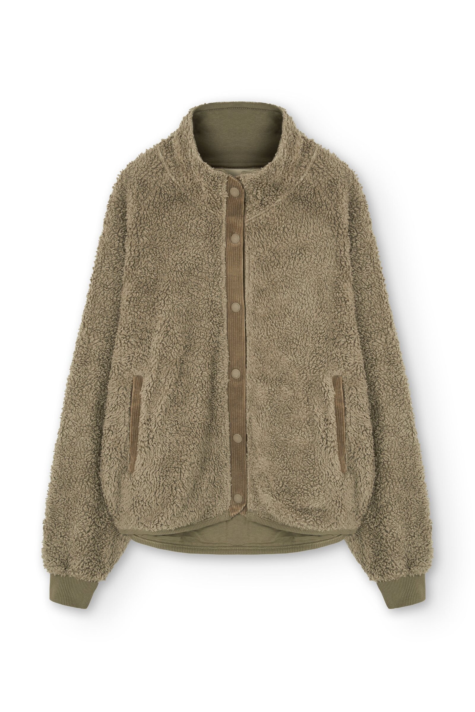 Buttoned Organic Sherpa Jacket In Green