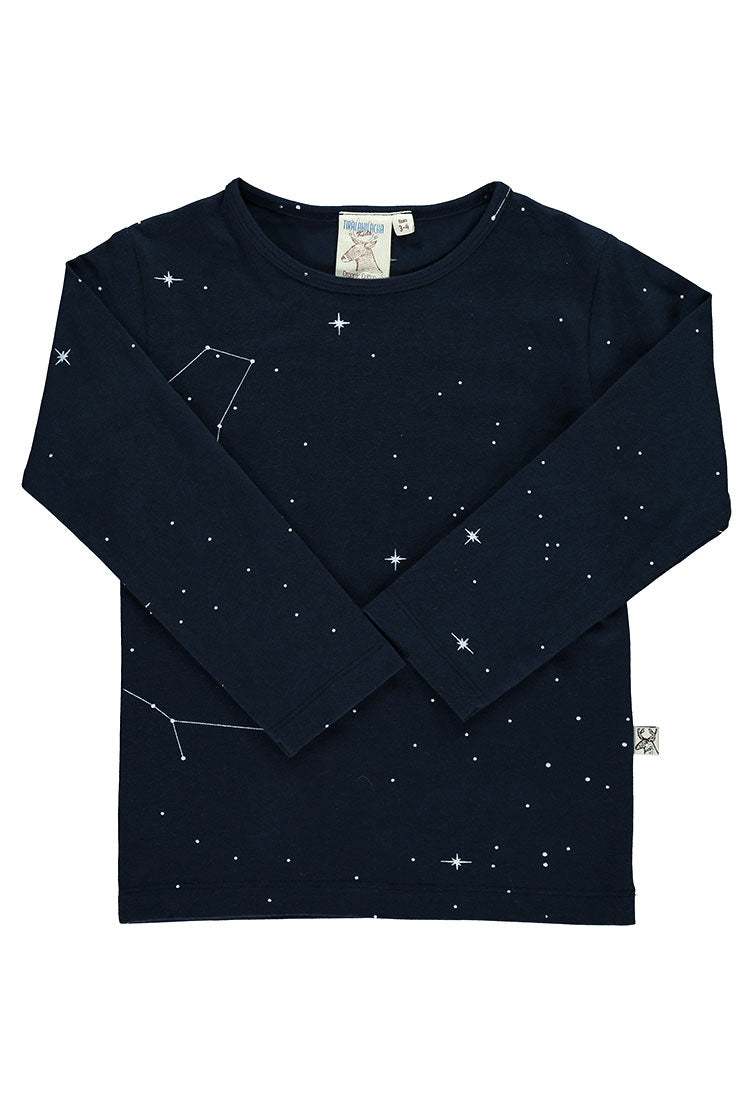 Camiseta manga larga azul marino con estampado constelaciones