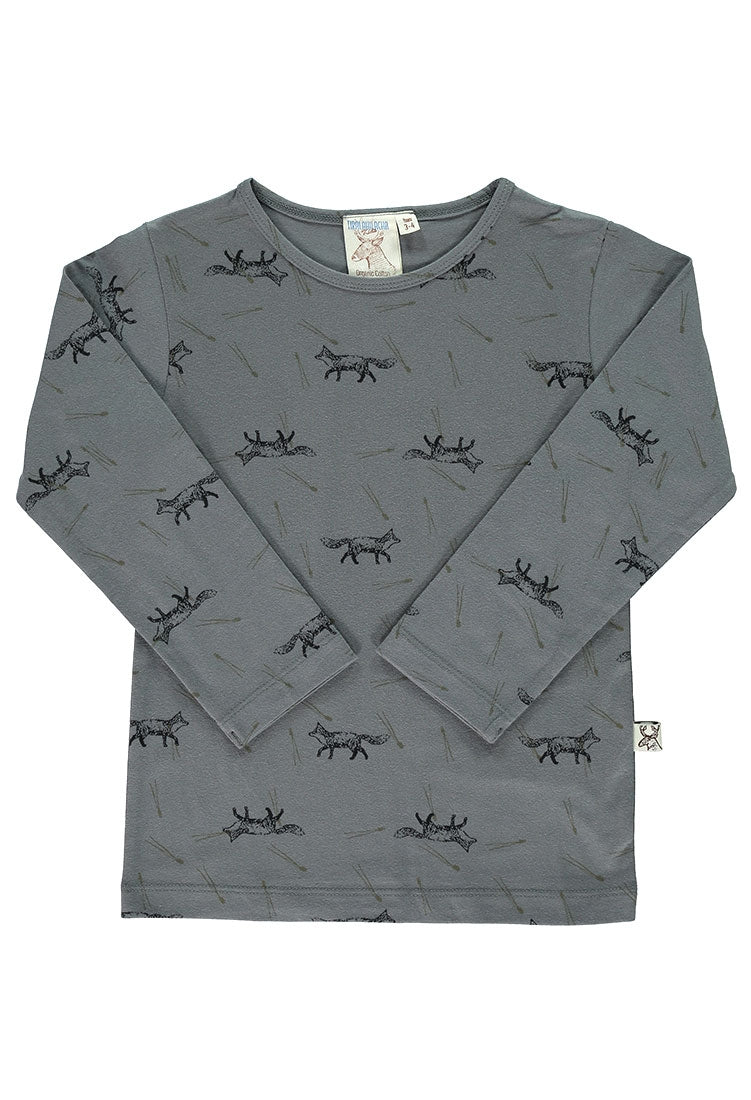 Camiseta manga larga  gris con estampado zorros