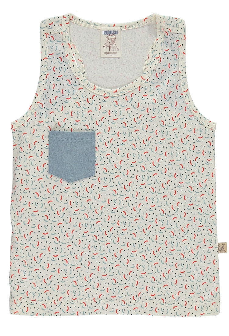 Camiseta sin mangas con bolsillo y estampado geométrico