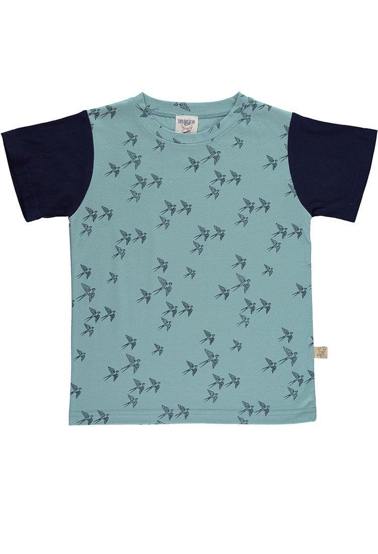 Camiseta unisex amarilla con estampado de golondrinas