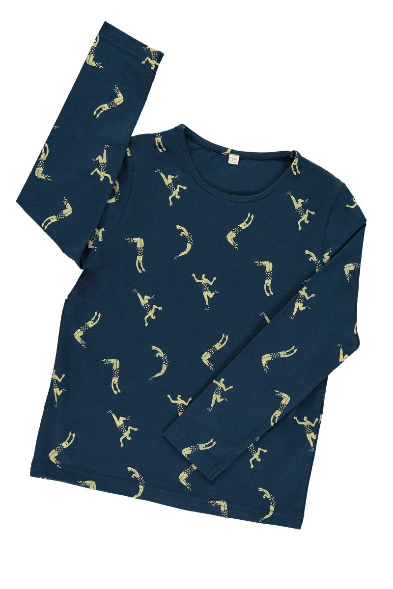 Camiseta unisex azul marino estampado acróbatas