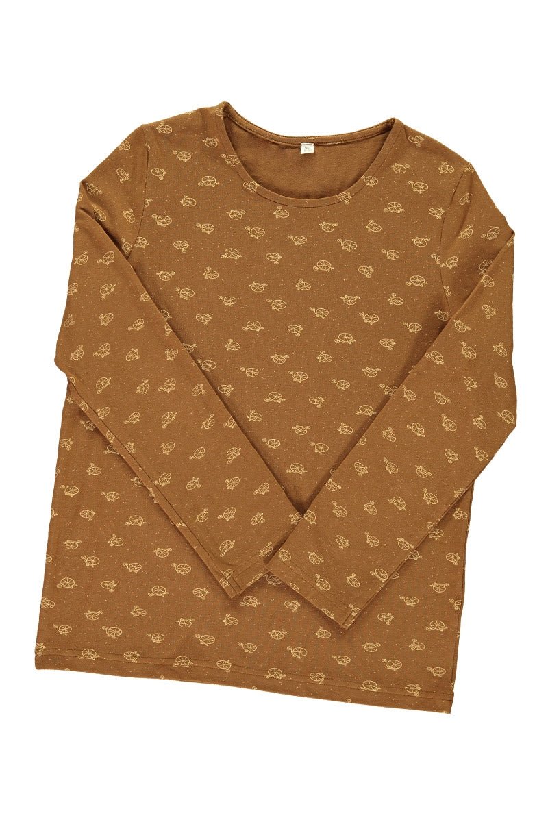 Camiseta unisex marrón estampado bicicletas - Imagen 2