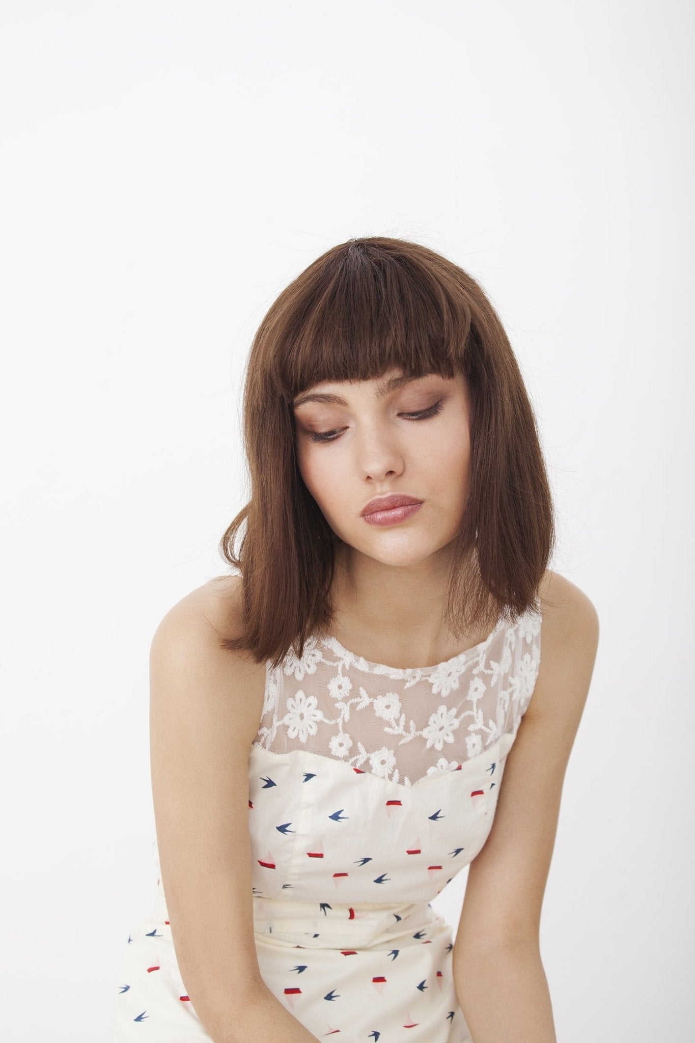 Ecru boat Henna dress with embroidery net