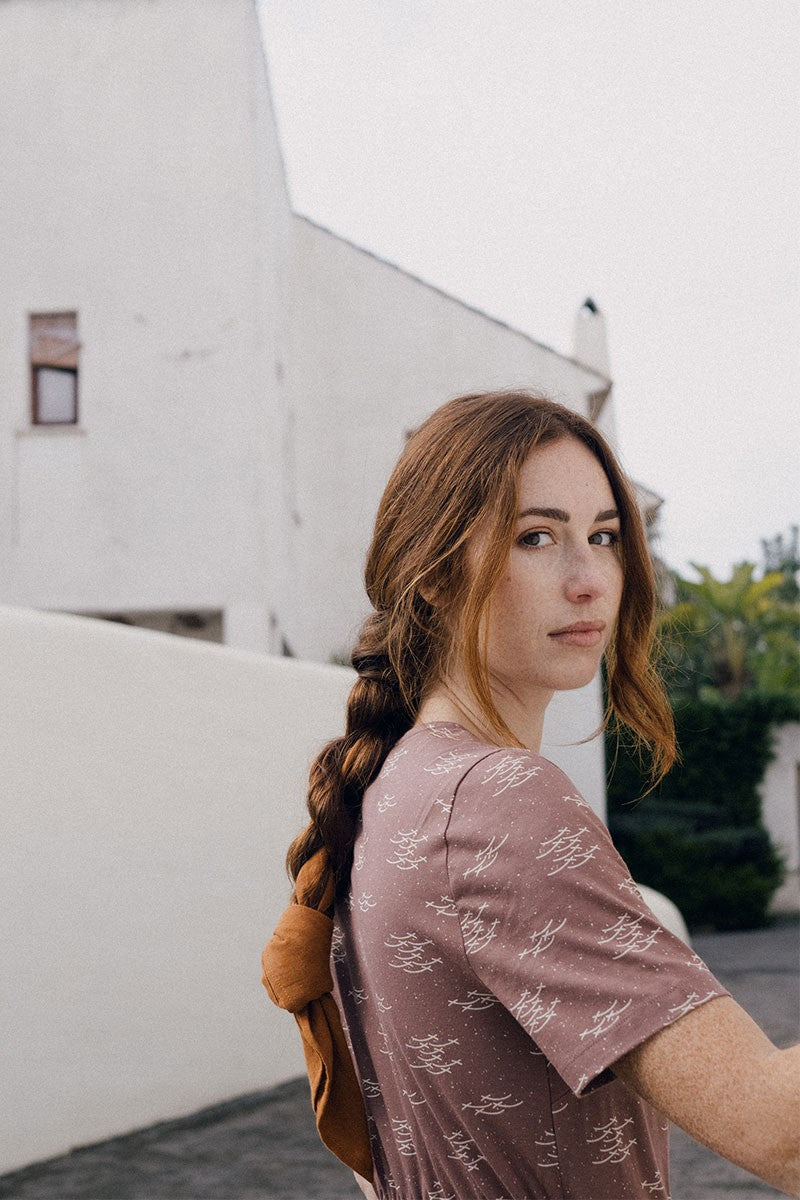 Eliette dress with fishes in mauve - Imagen 3