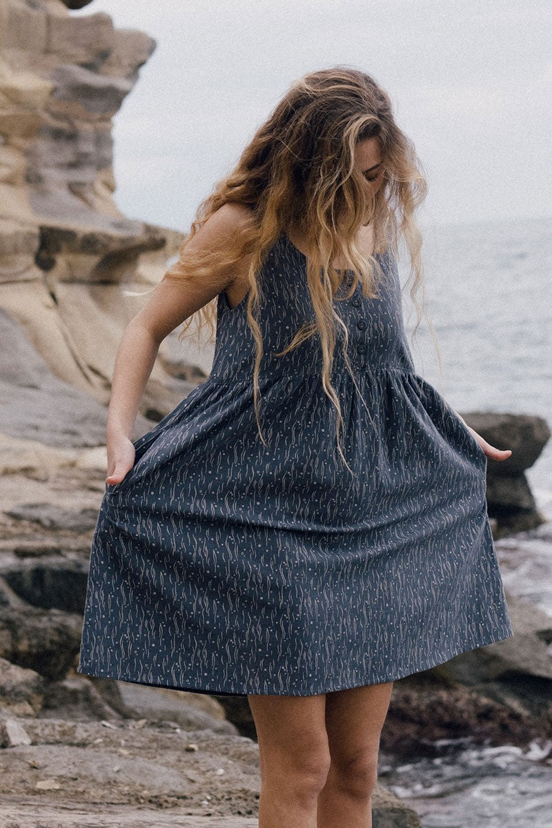 Elvia dress with fog in blue