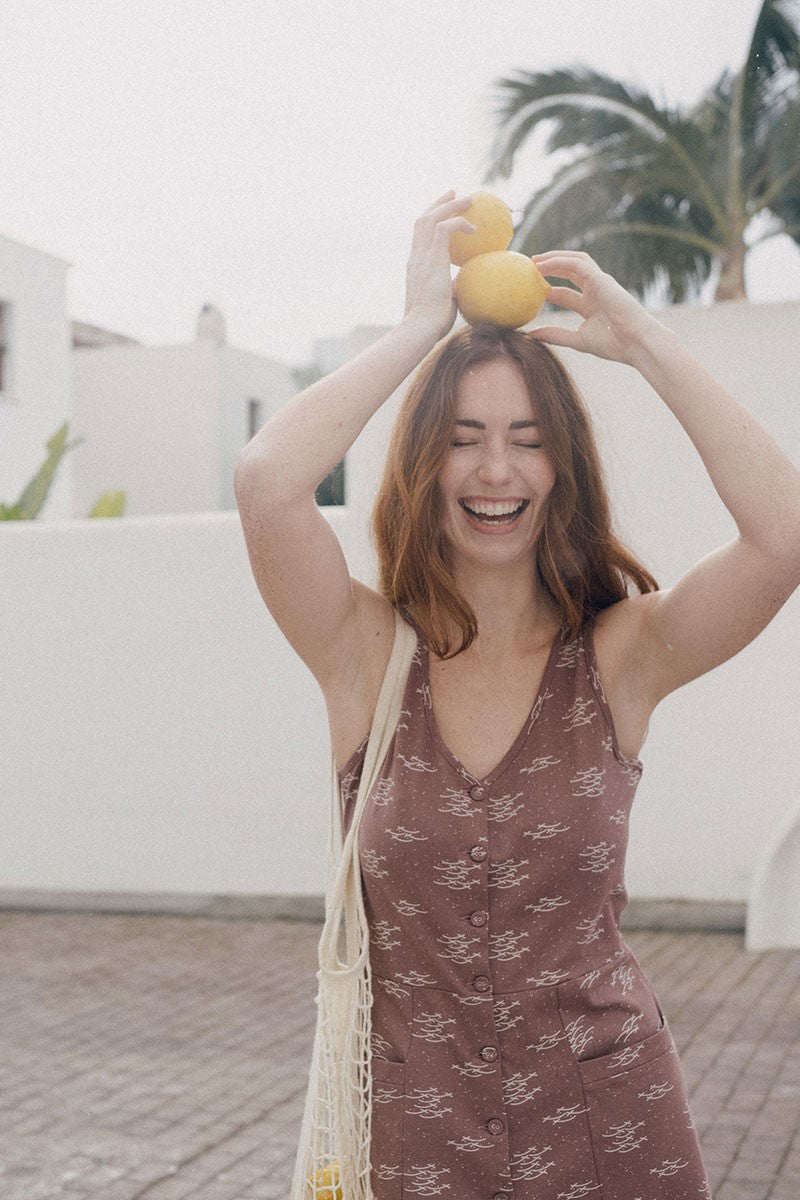 Eva dress with fishes in mauve