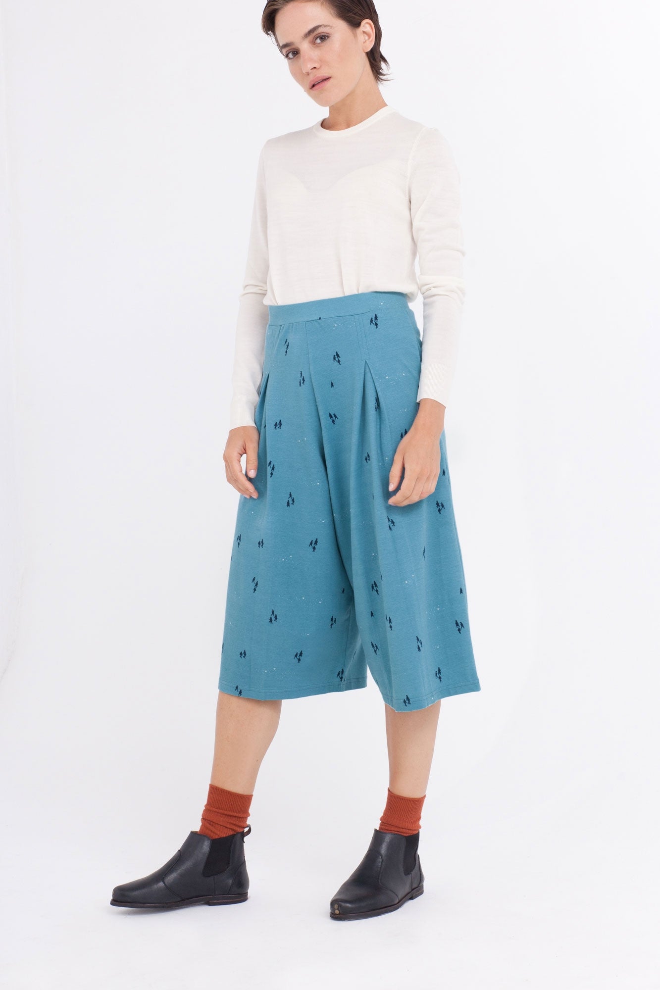 Falda Pantalón Celia azul ópalo. - Imagen 2