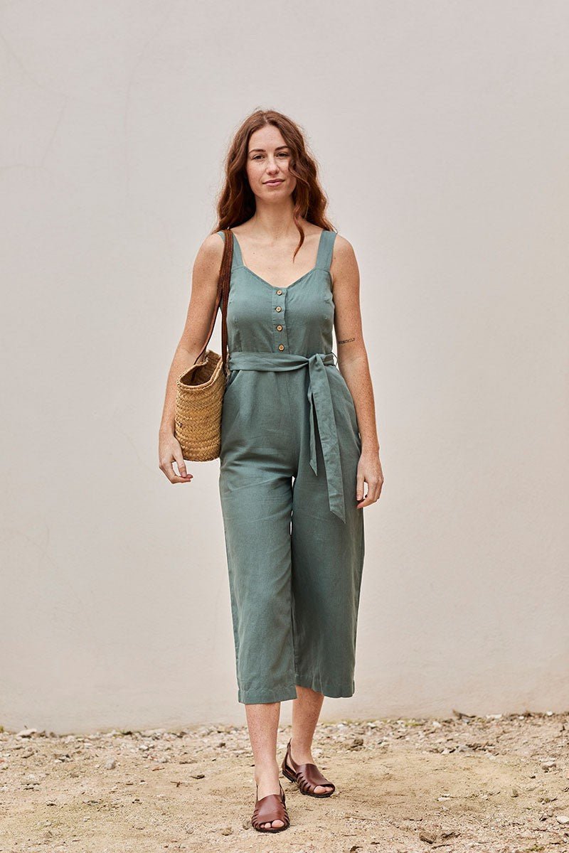 Fancy Linen Jumpsuit in Aquamarine Blue