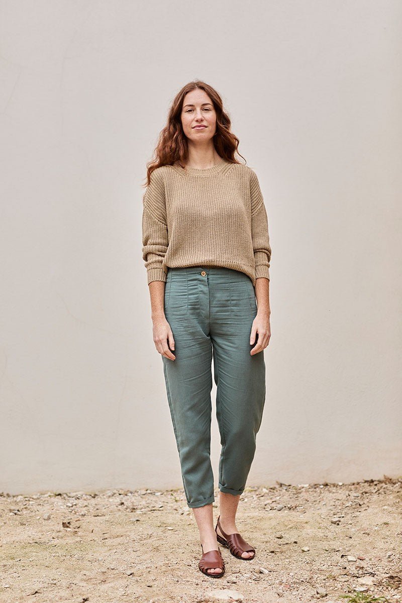 Faren sustainable linen trousers in aquamarine blue