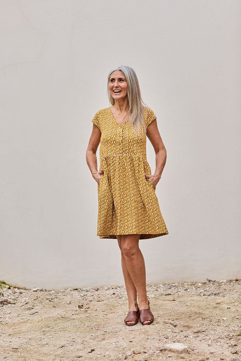 Flori Dress Ethnic Mustard