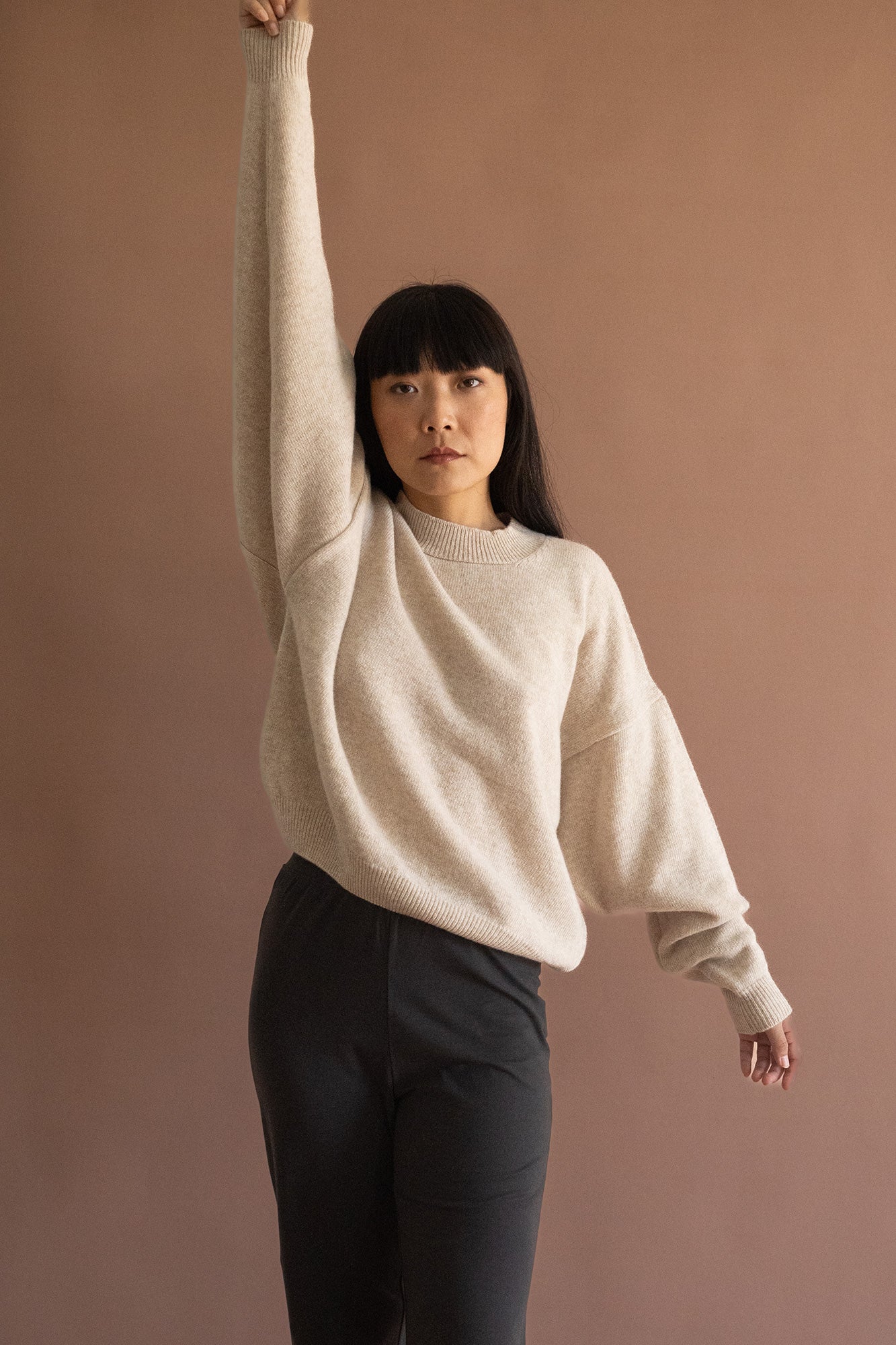 Gaudia sweater batwing sleeve merino wool beige - Imagen 3