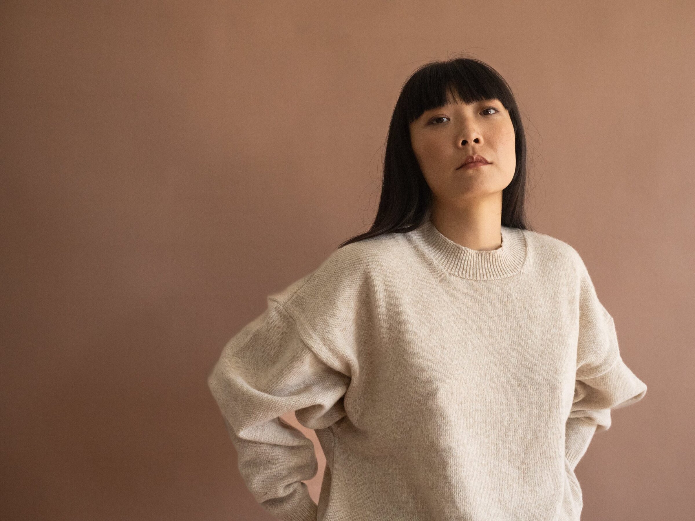 Gaudia sweater batwing sleeve merino wool beige - Imagen 6