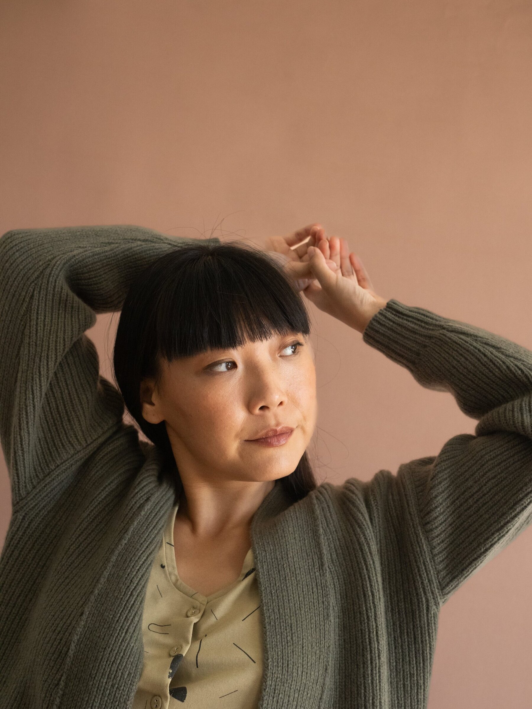 Gonda long cardigan green merino wool - Imagen 6