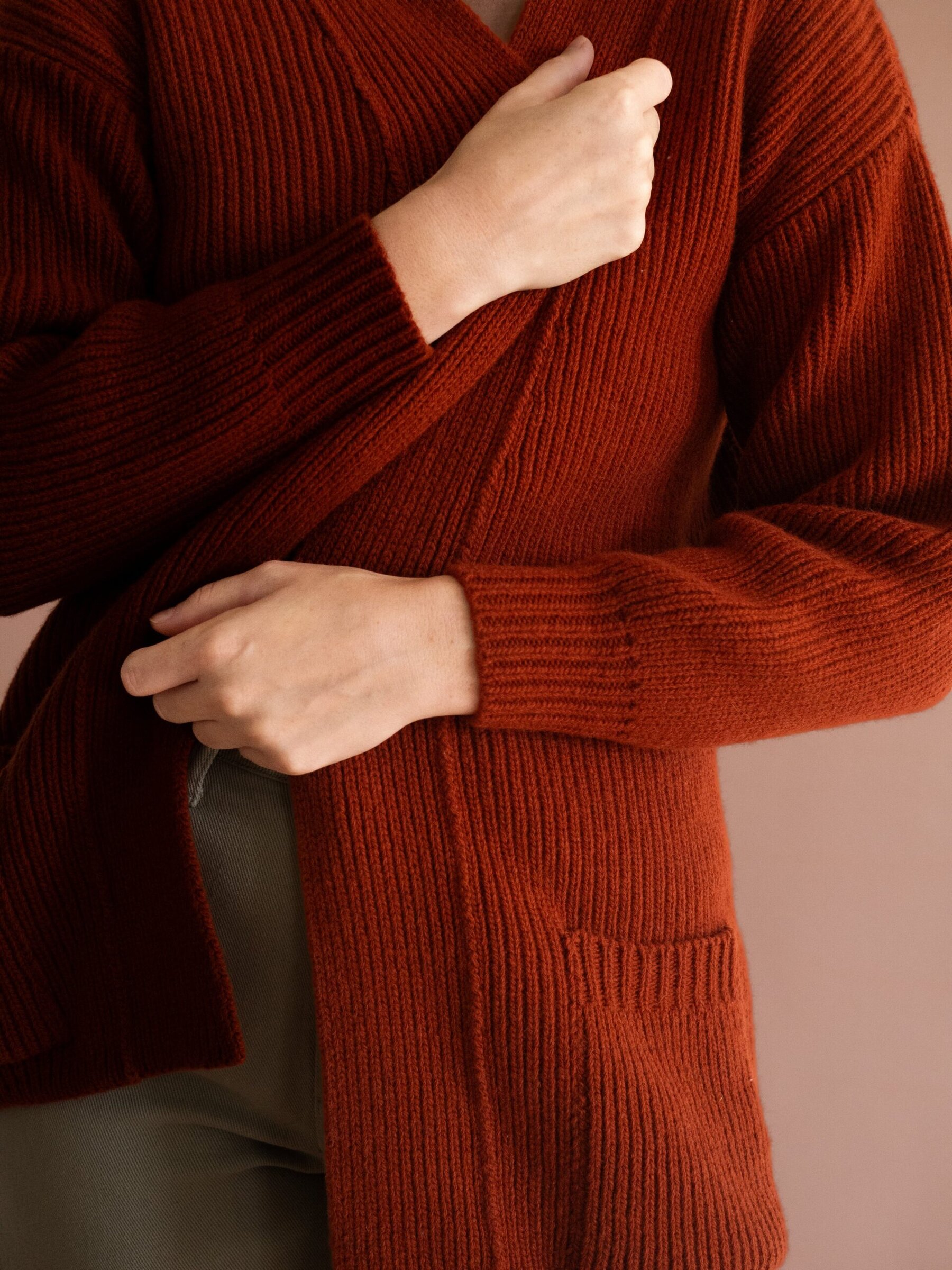 Gonda long cardigan Mars red merino wool - Imagen 4
