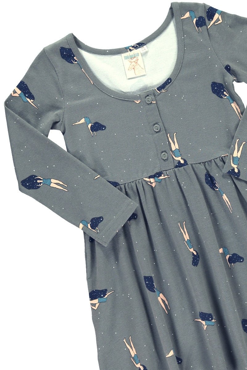 Grey "Classic" dress with "Dancing in cosmos" print - Imagen 2