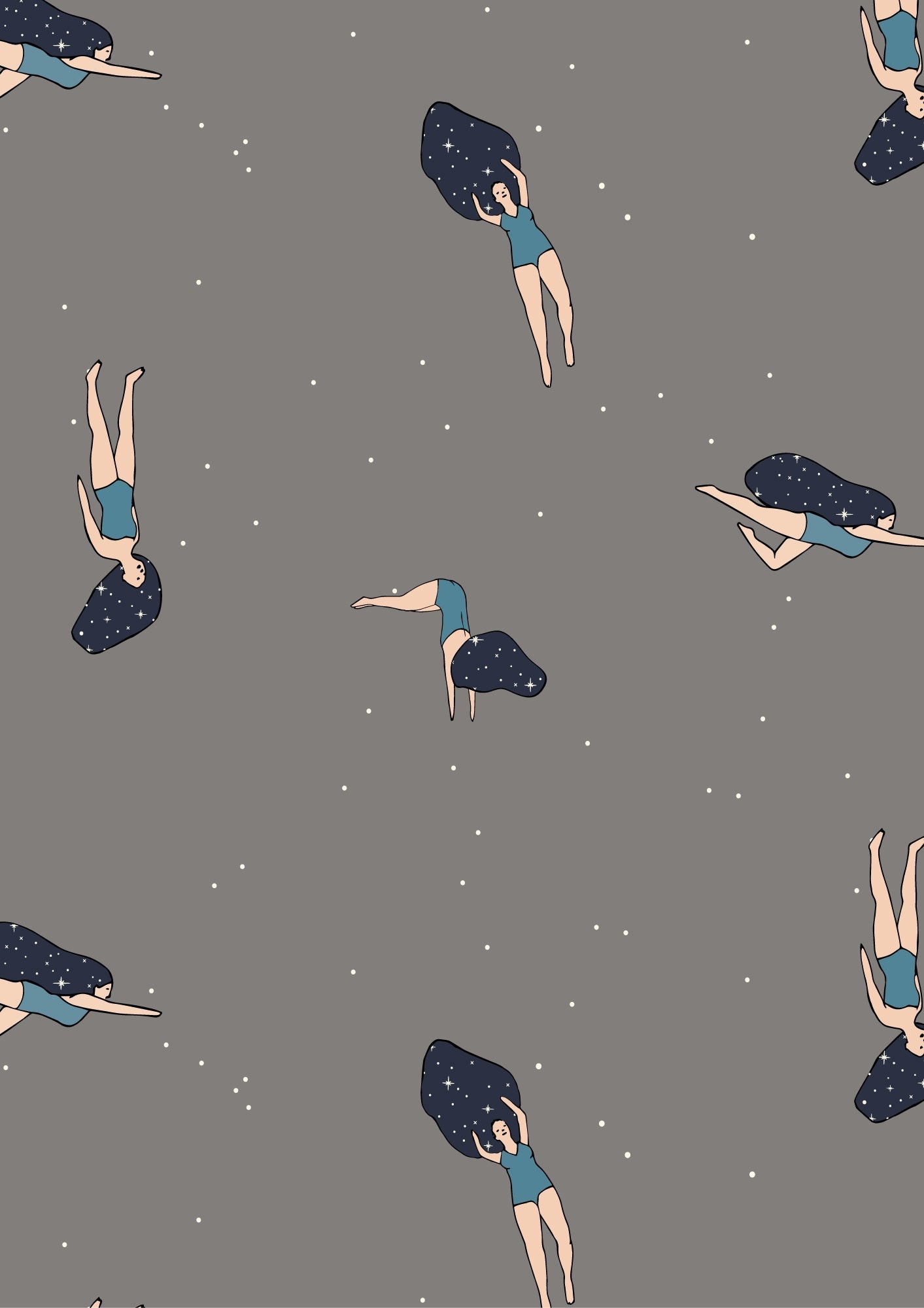 Grey "Classic" dress with "Dancing in cosmos" print - Imagen 4