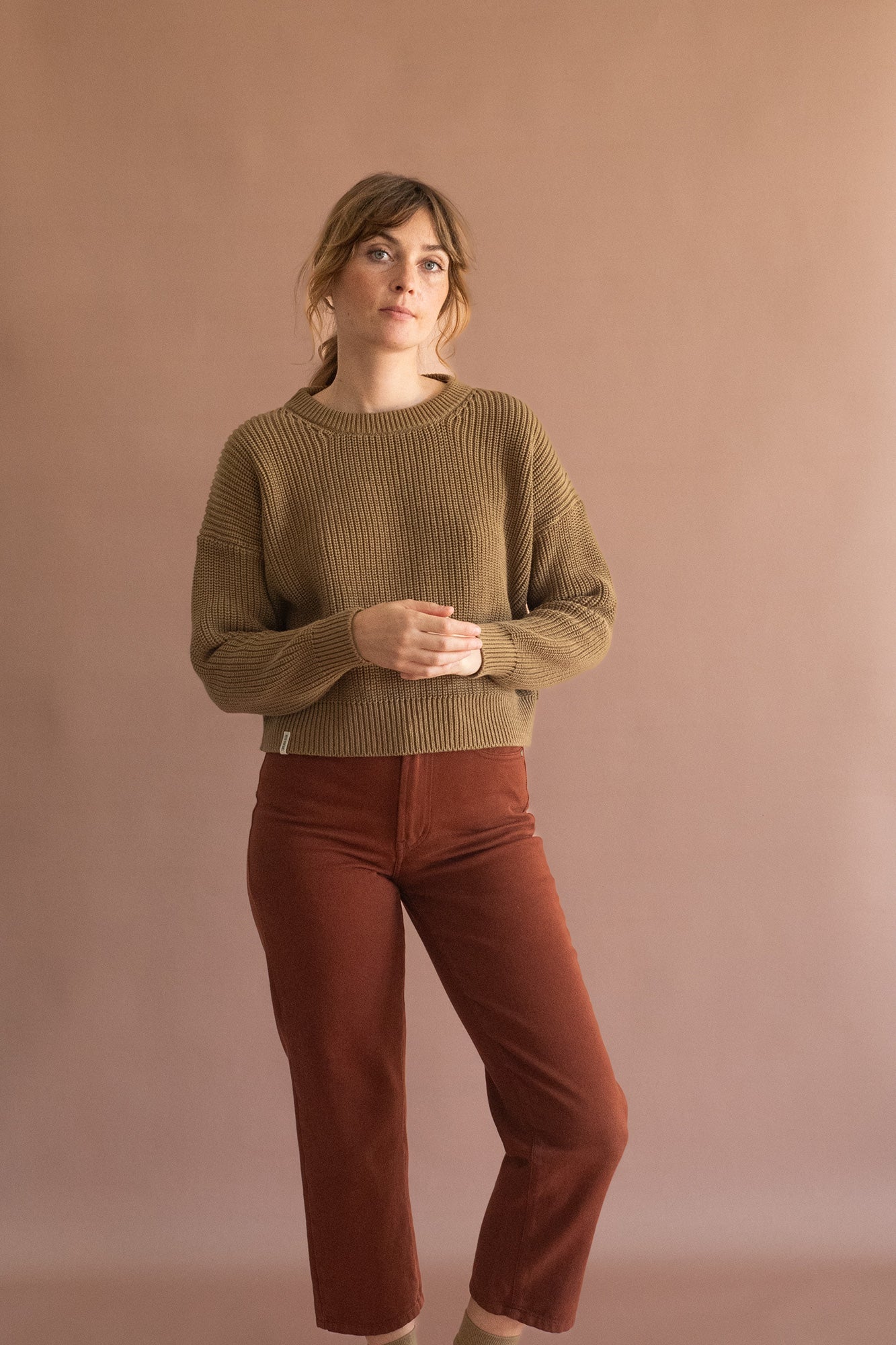 Gyra sweater green Earth brown organic cotton