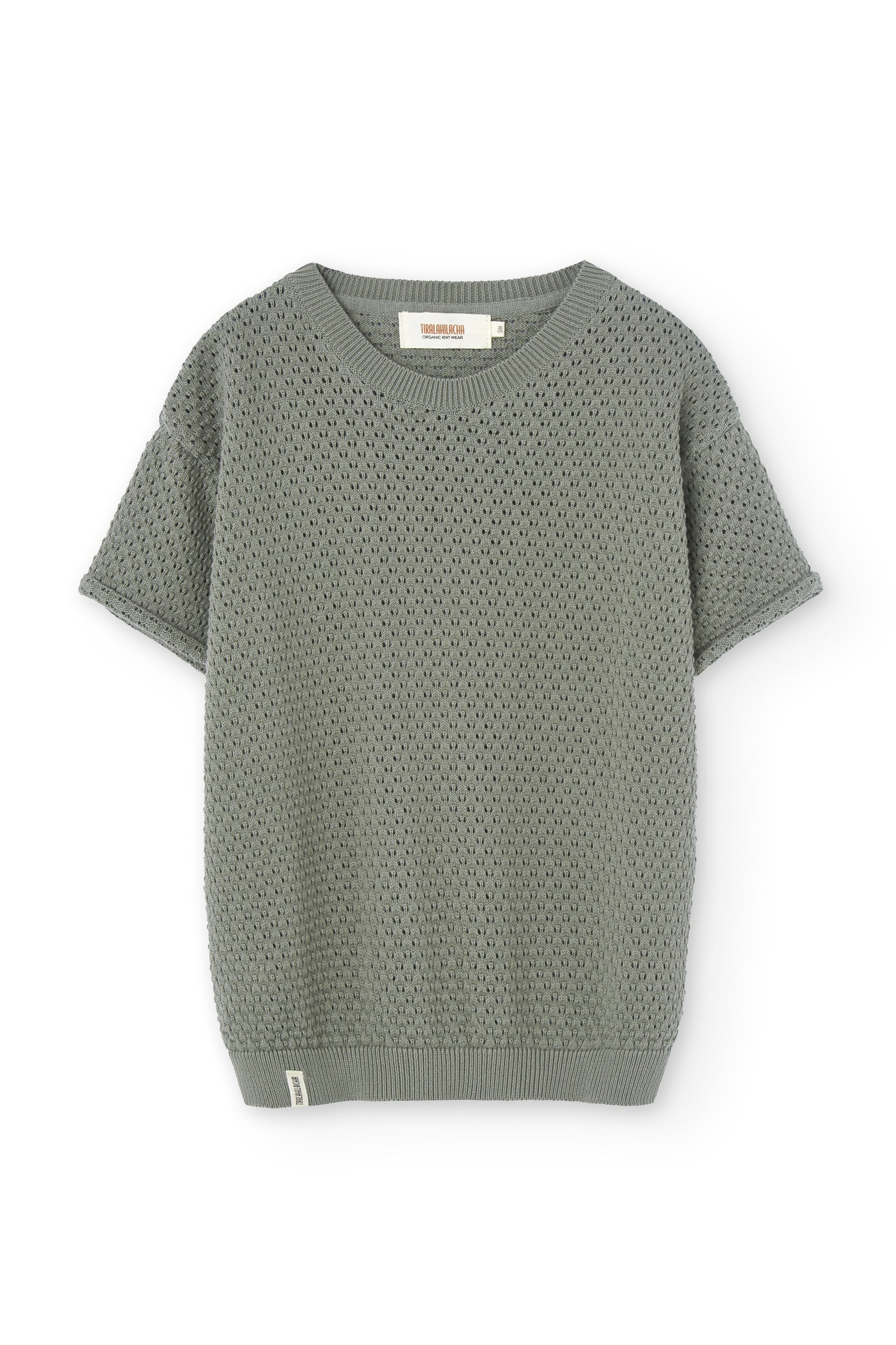 Hadara Short Sleeve Knitted Top In Grayish Blue