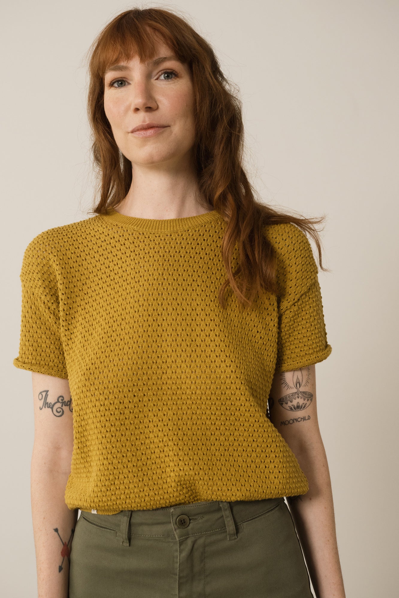 Hadara Short Sleeve Knitted Top In Mustard - Imagen 3
