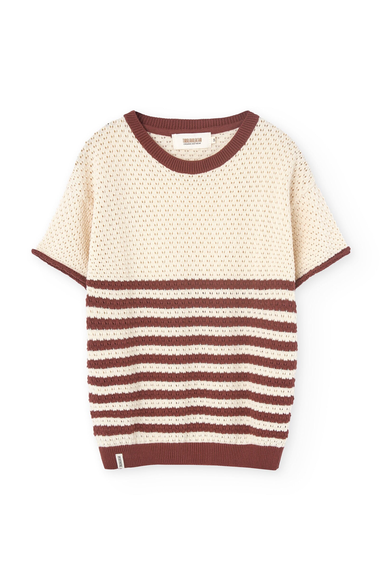 Hadara Short Sleeve Knitted Top With Red Sailor Stripes